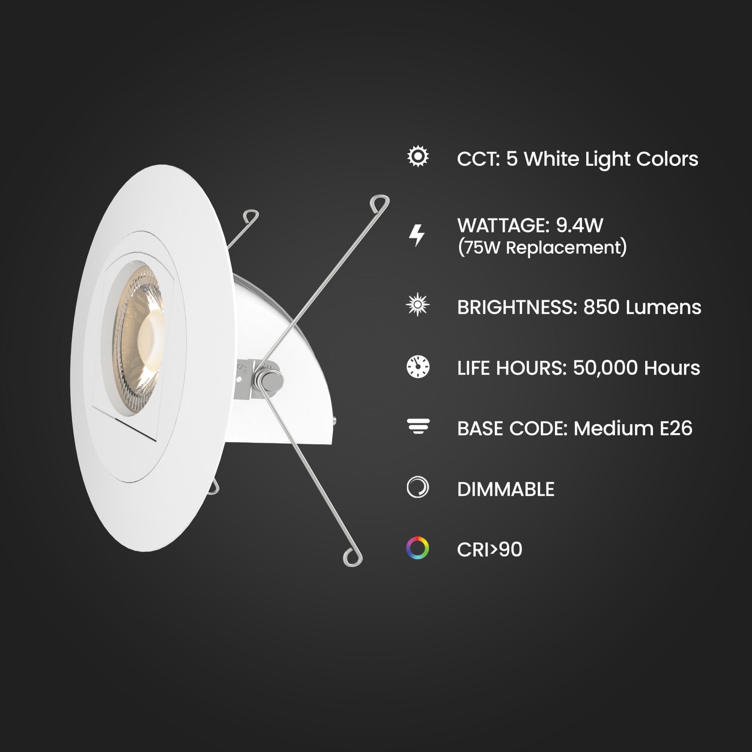 5-6 in. 9.4W (75W Replacement) Color Selectable Dimmable LED Directional Recessed Downlight