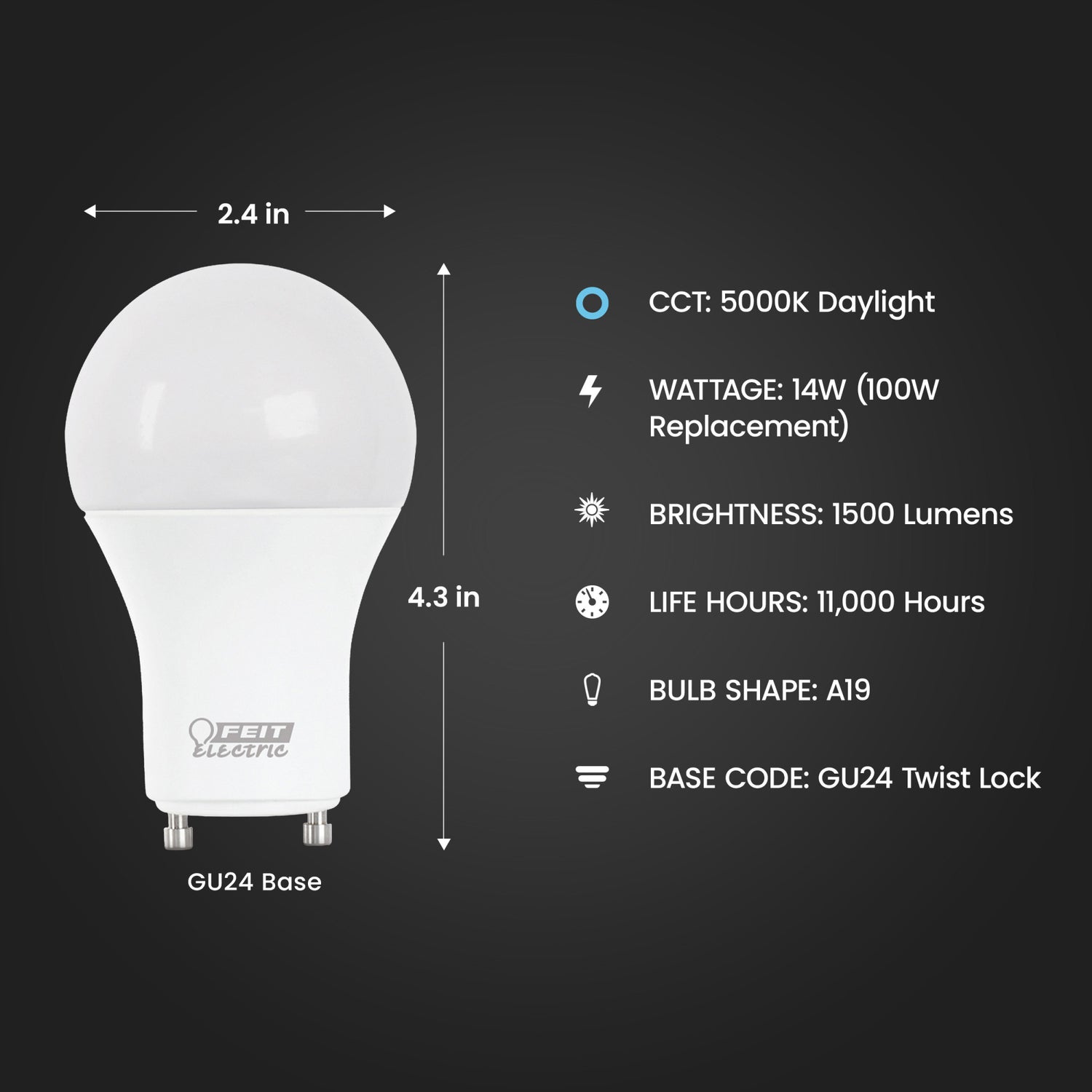 14W (100W Replacement) Daylight (5000K) GU24 Base A19 Dimmable General Purpose LED