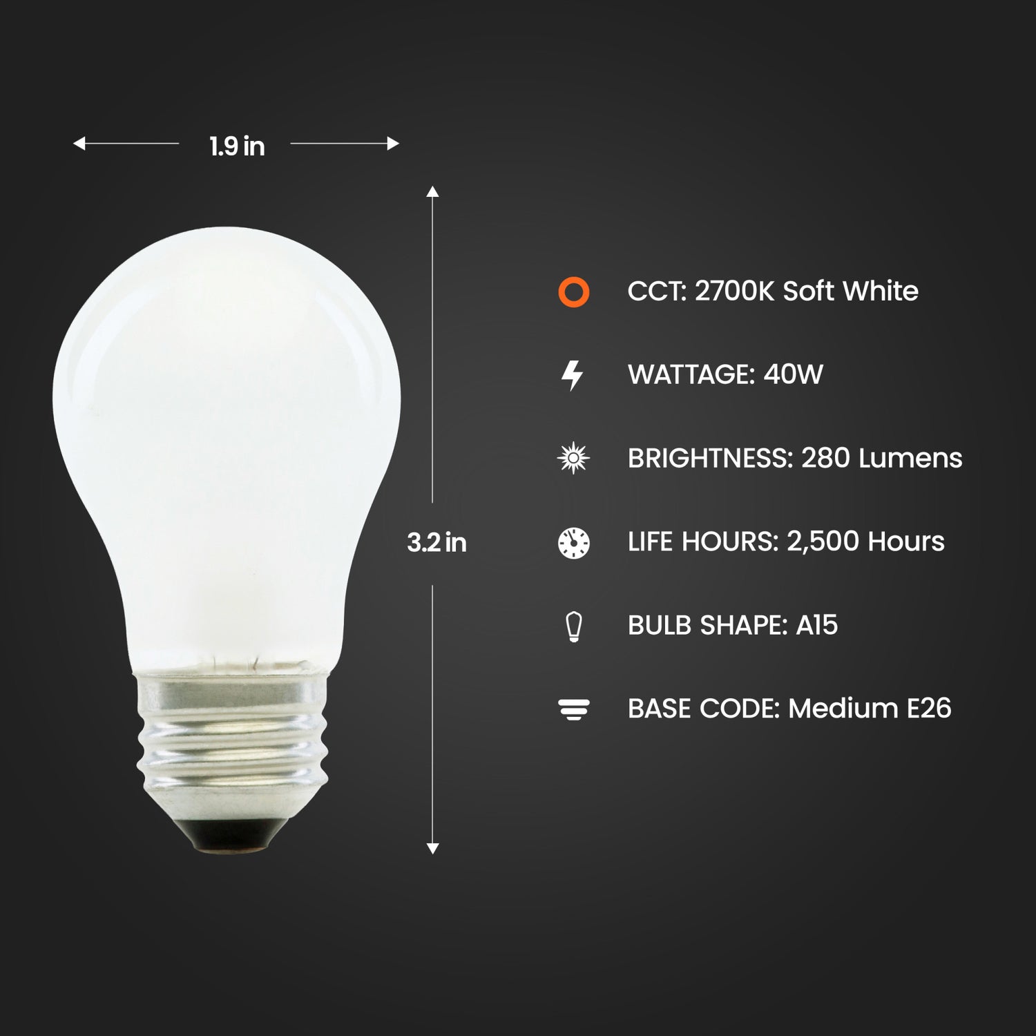 40W Soft White A15 Dimmable Incandescent Light Bulb