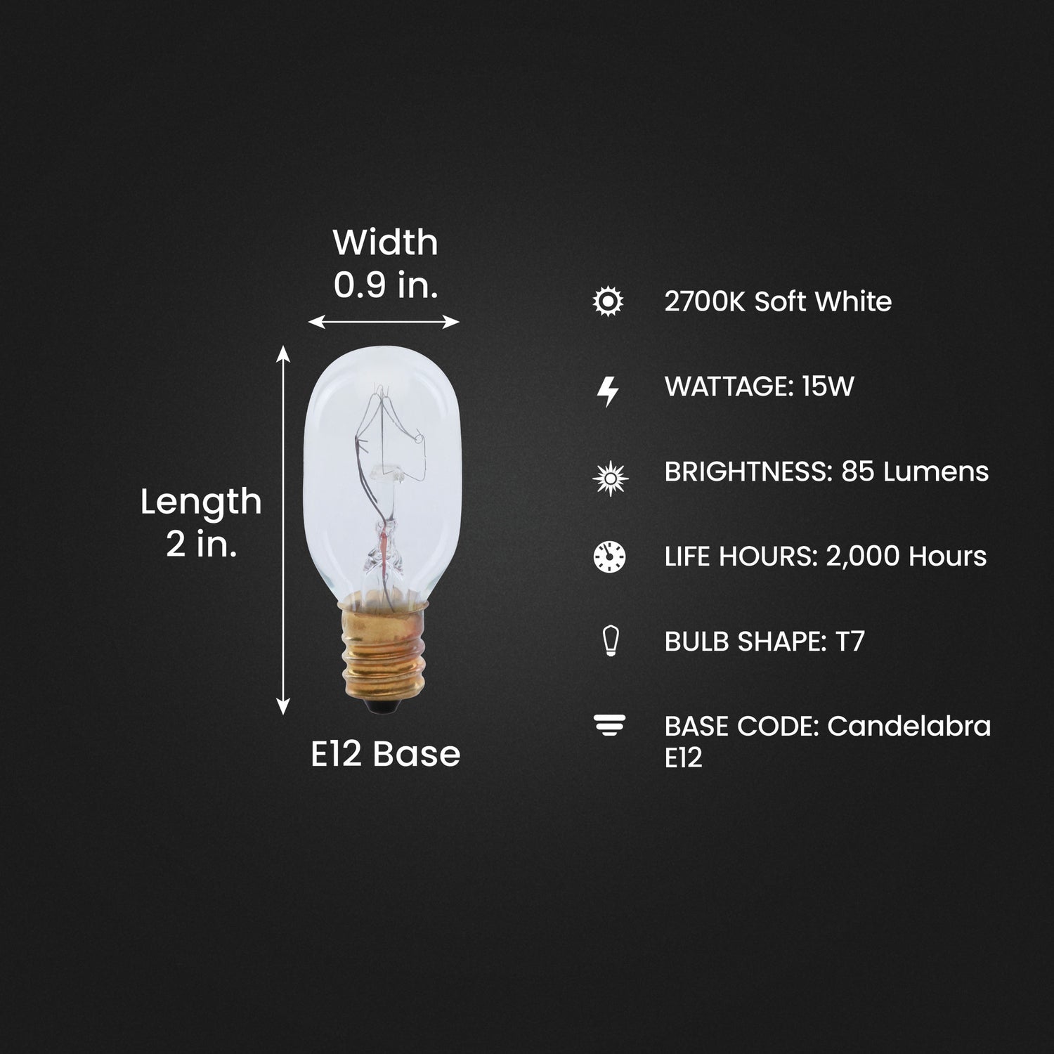 15W Soft White (2700K) T7 E12 Base Appliance Incandescent Light Bulb