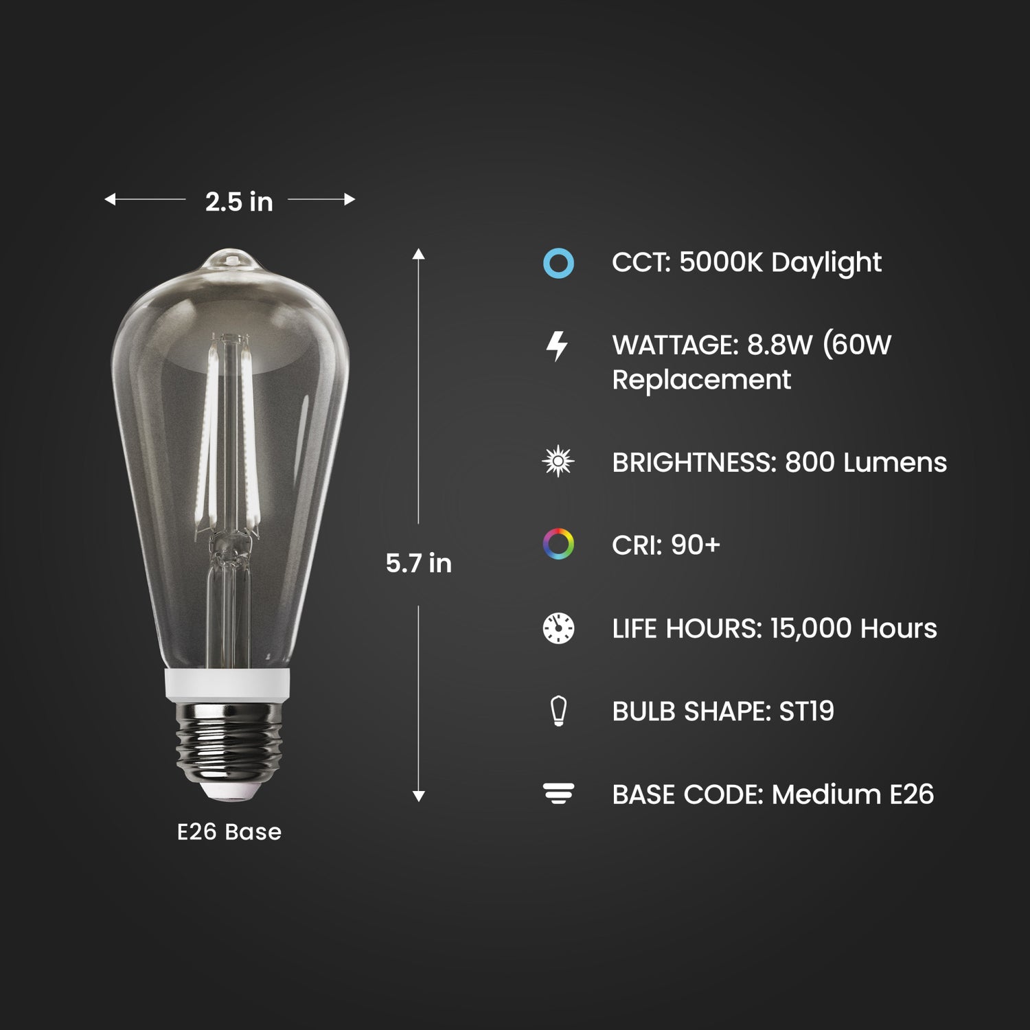 60W Replacement 5000K Motion Sensor Filament LED Bulb