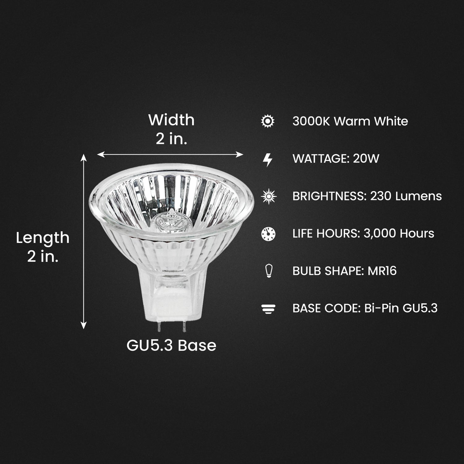 20W MR16 Warm White (3000K) GU5.3 Base MR16 Dimmable Halogen Flood Reflector Light Bulb (3-Pack)