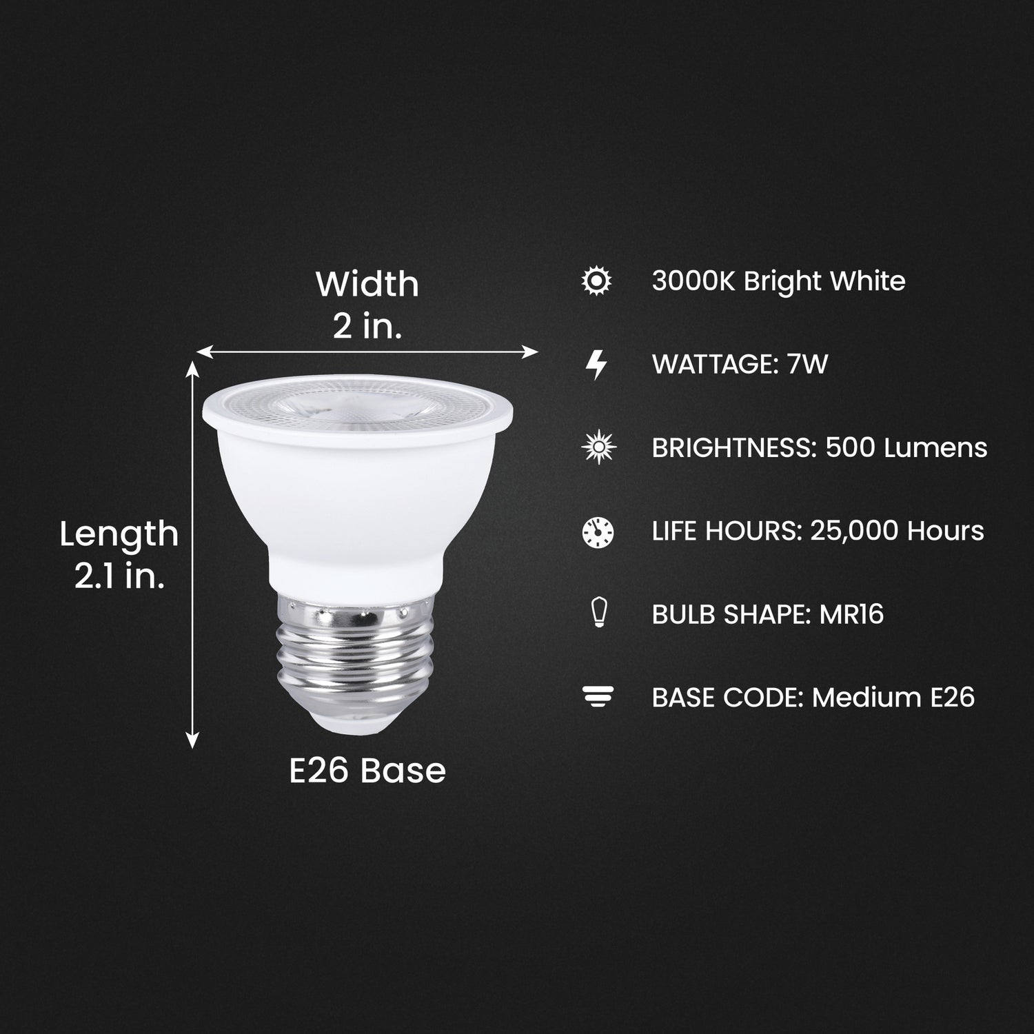 7W (50W Replacement) Bright White (3000K) E26 Base MR16 Dimmable Reflector LED Light Bulb