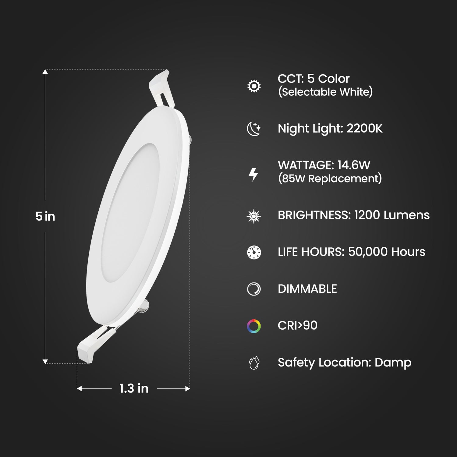 6 in. Tethered J-Box Selectable White (5CCT) High Output LED Downlight With Night Light Mode