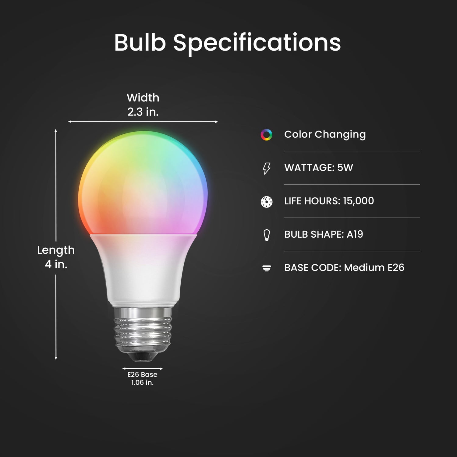 5W Color Changing A19 (E26 Base) LED Party Light Bulb with Remote Control (2-Pack)