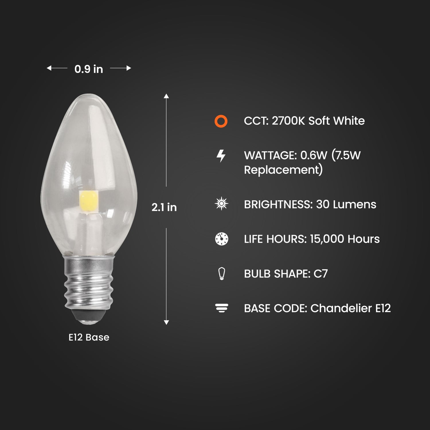 0.6W (7W Replacement) Soft White C7 LED Night Light Bulb (4-Pack)