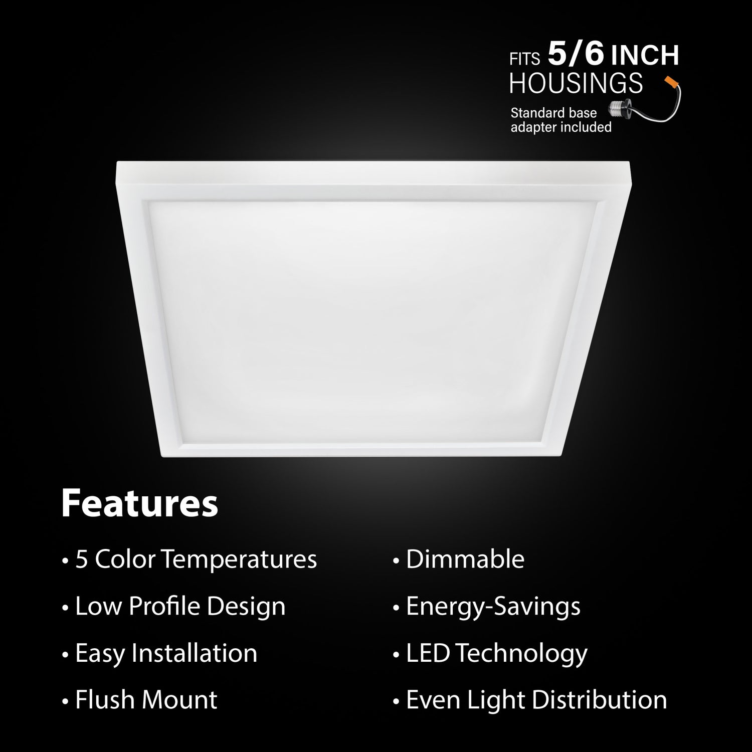 7.5 in. 10.5W (65W Replacement) Color Selectable (5CCT) White Square Flat Panel Ceiling Downlight
