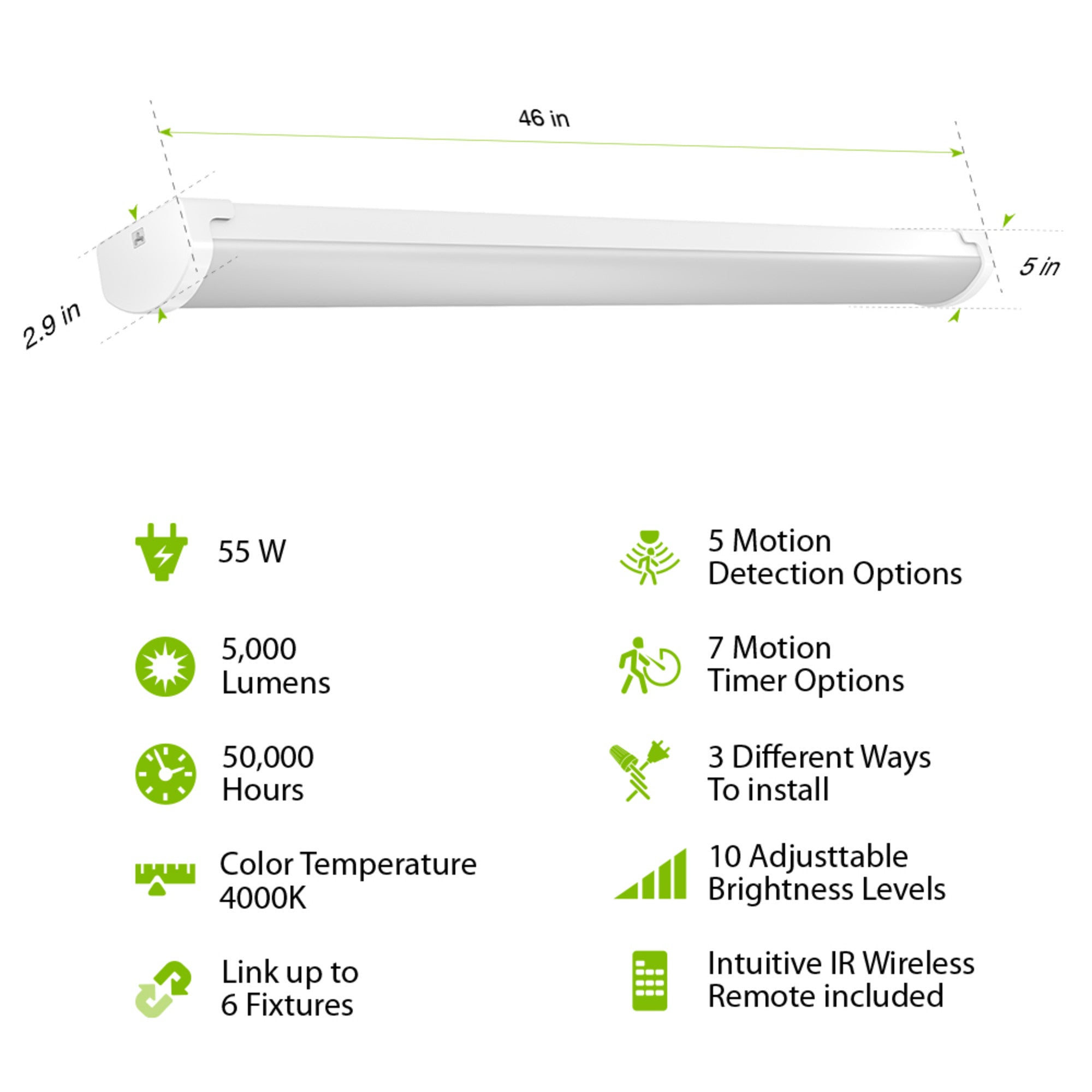 4ft 55W Cool White (4000K) Wrap Utility Light with Motion Sensor