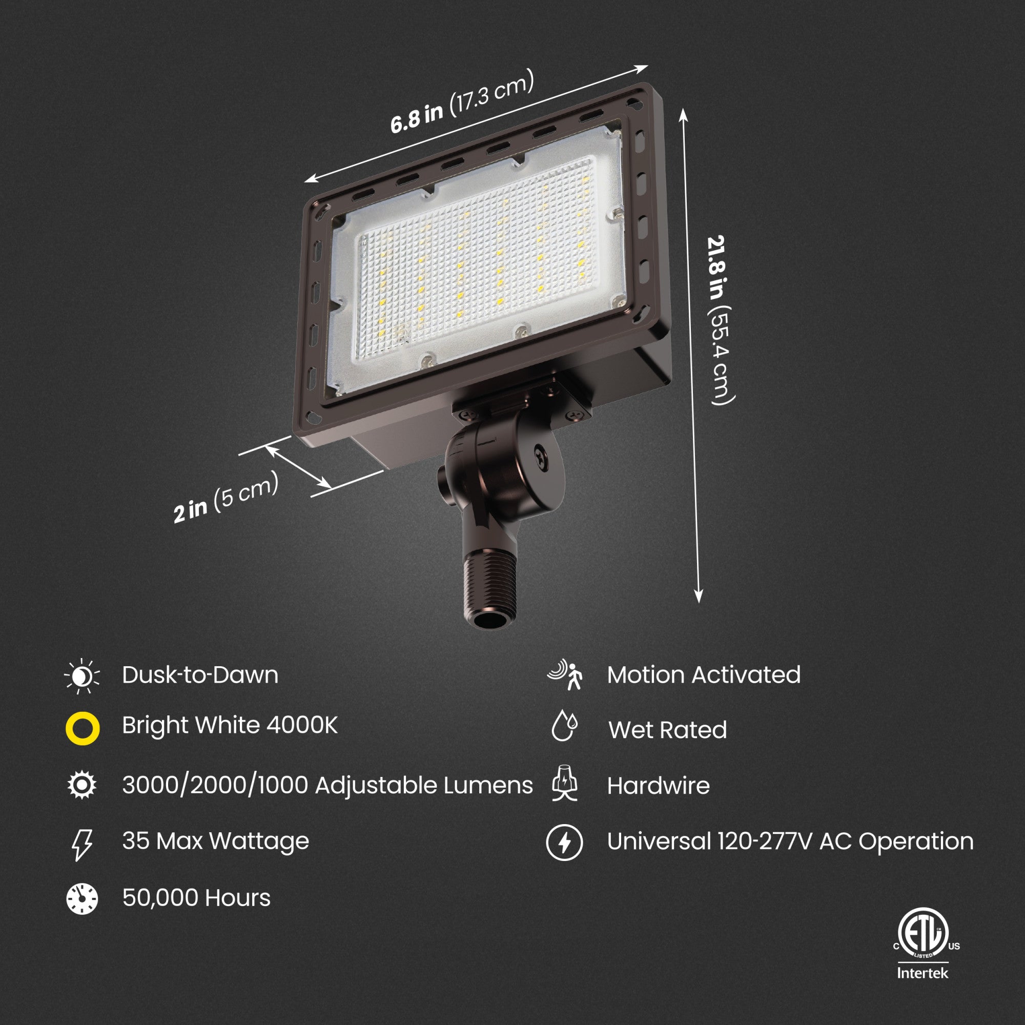 3000/2000/1000 Lumens Bright White (4000K) Commercial Flood Light