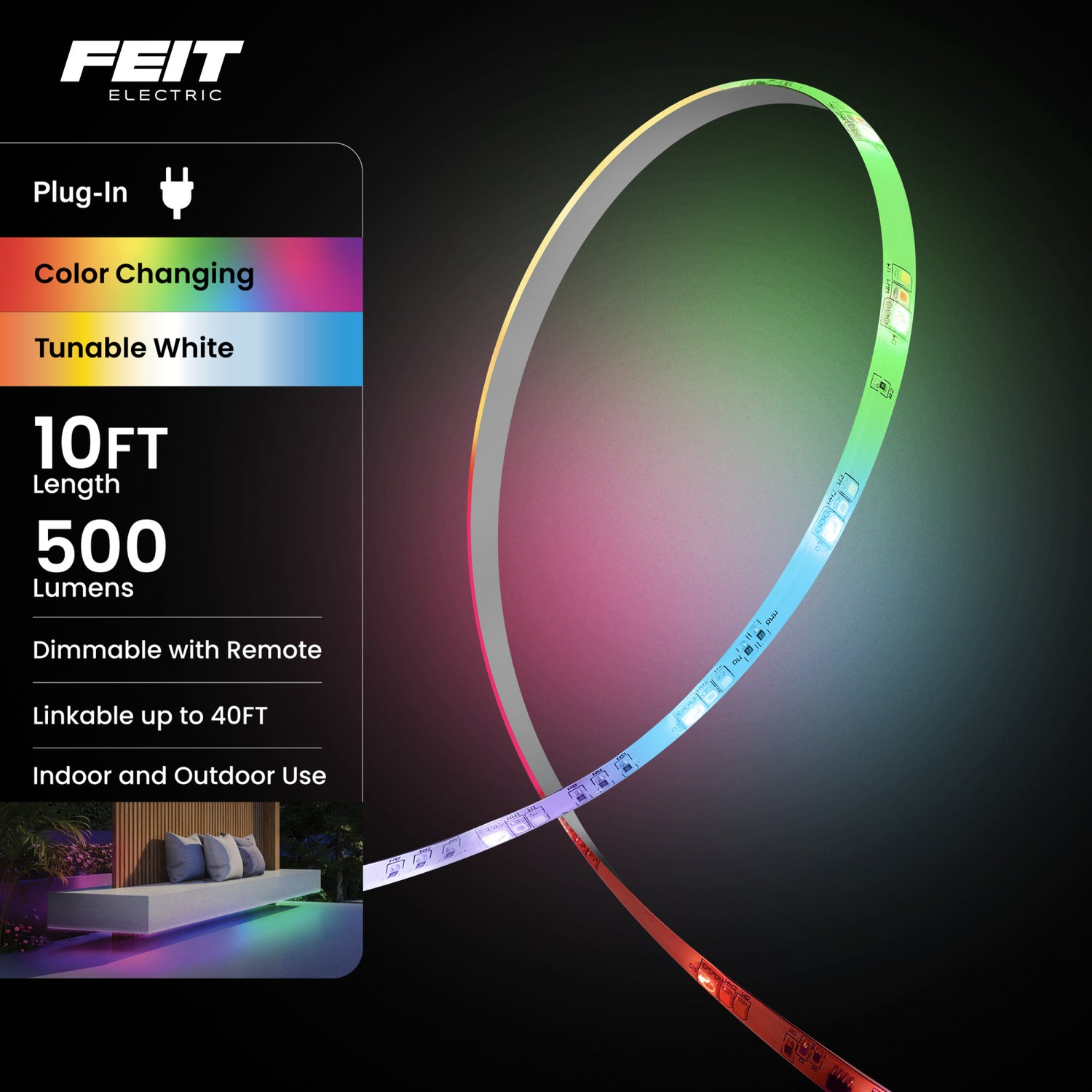 10 ft. LED Color Chasing and Tunable White Tape Light with Remote