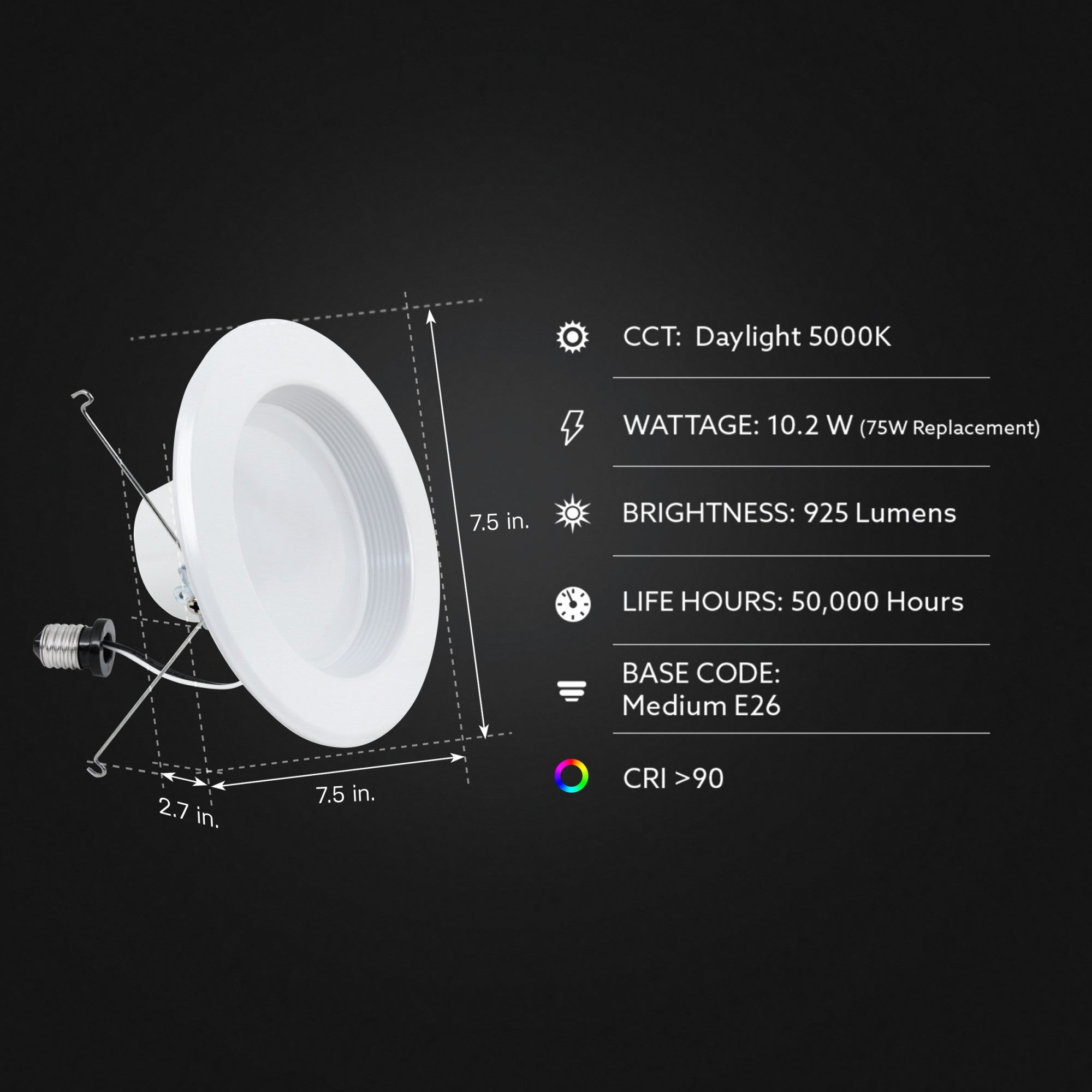 5/6 in. 75W Replacement Daylight (5000K) Baffle Trim LED Recessed