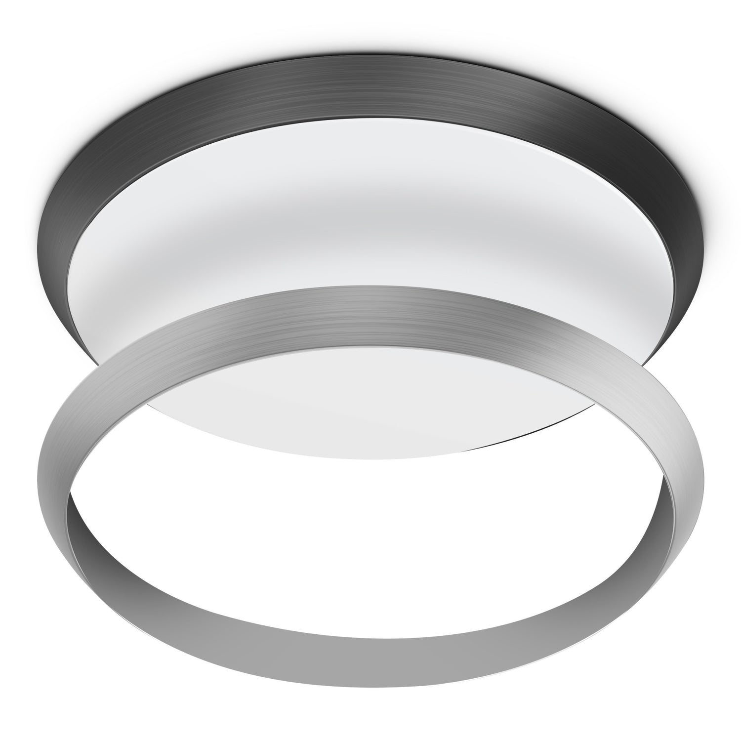 15 in. Round Adjustable White Flush Mount Motion Ceiling Light, Brushed Nickel or Matte Black Trim