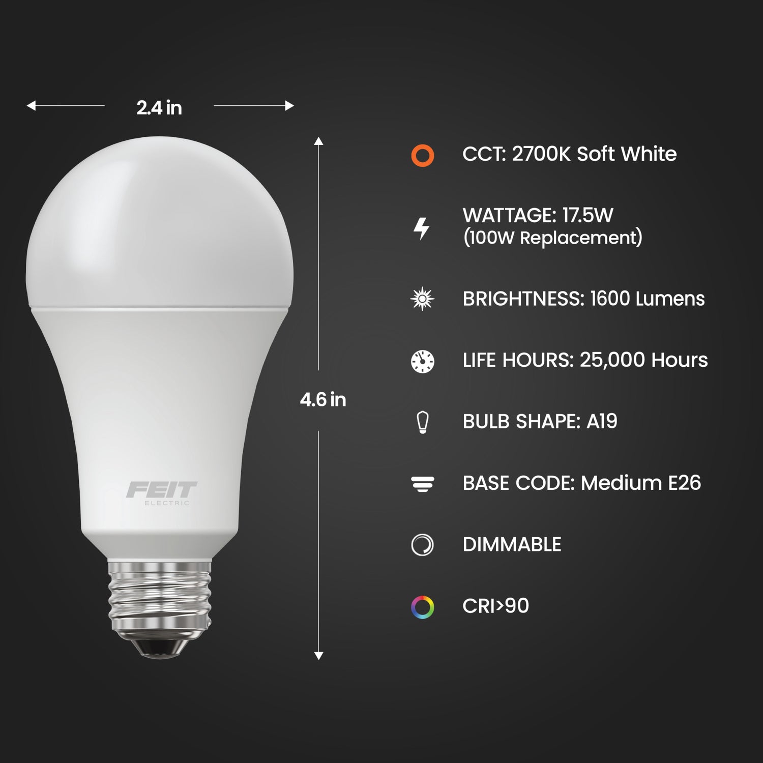 100W Replacement Soft White A19 Dimmable LED Enhance LED (2-Pack)