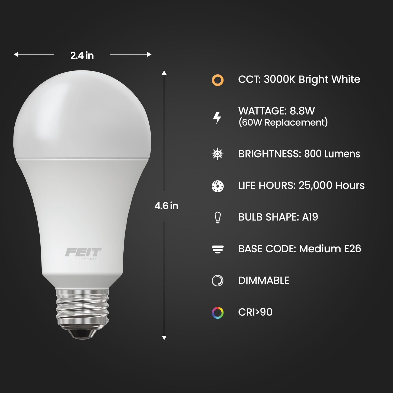 800 Lumens 3000K Dimmable LED