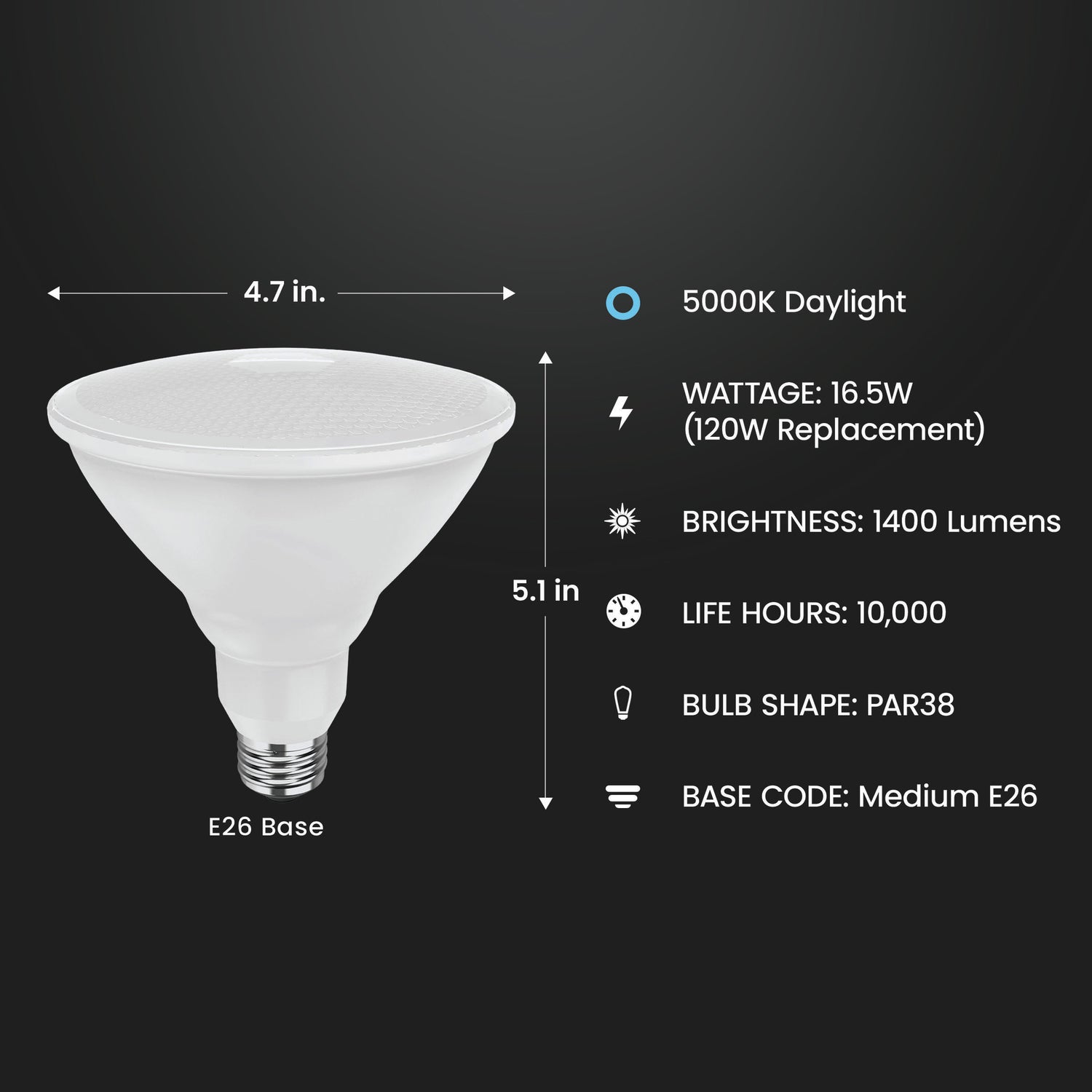 16.5W (120W Replacement) Daylight (5000K) PAR38 (E26 Base) LED Light Bulbs (4-Pack)