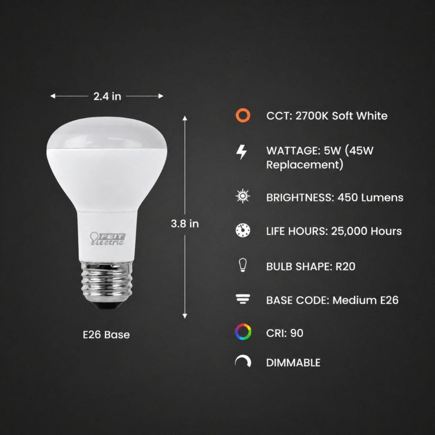 5W (45W Replacement) Soft White (2700K) R20 Dimmable Enhance Reflector LED (3-Pack)