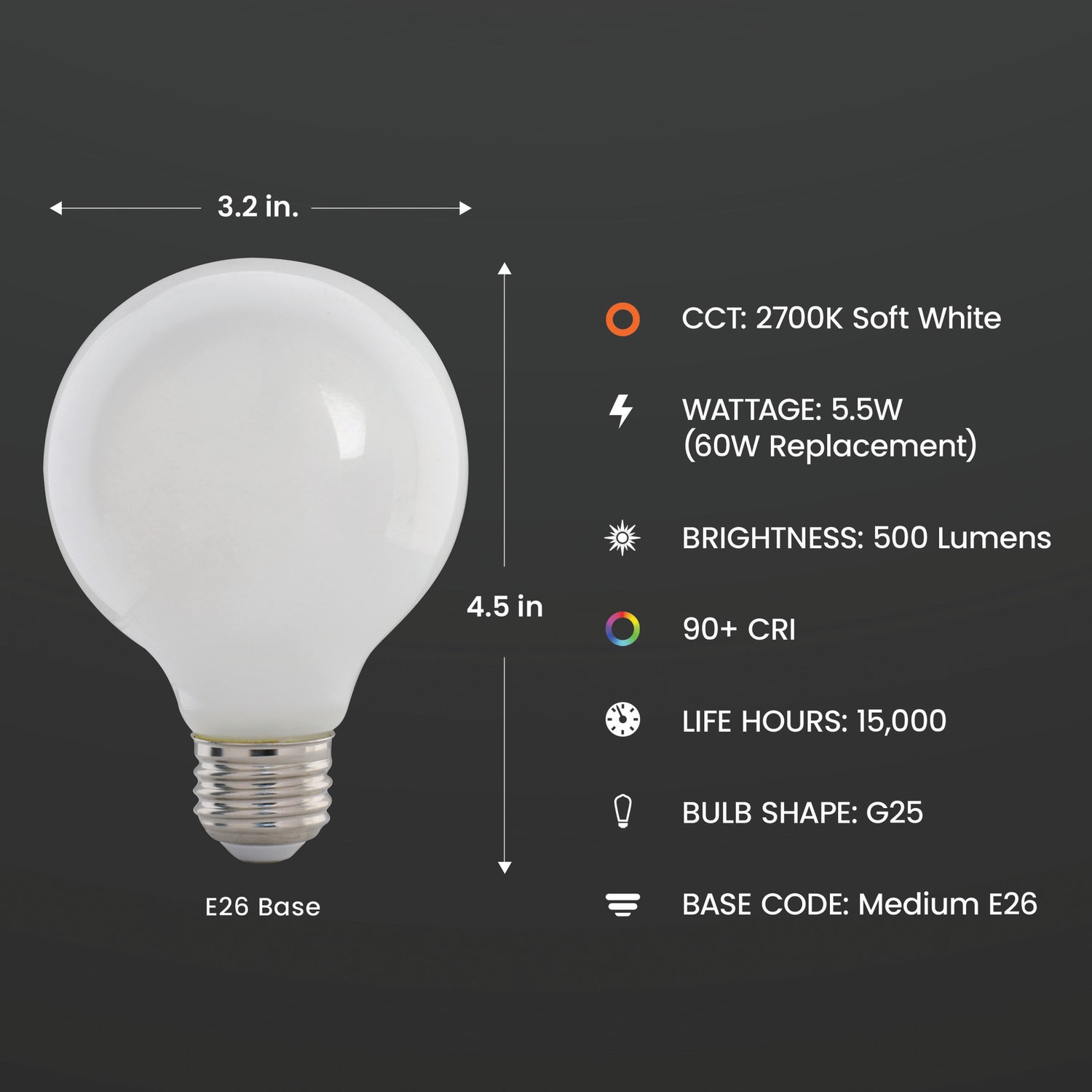 60W Replacement G25 Soft White Dimmable White Enhance Glass Filament Globe LED (3-Pack)