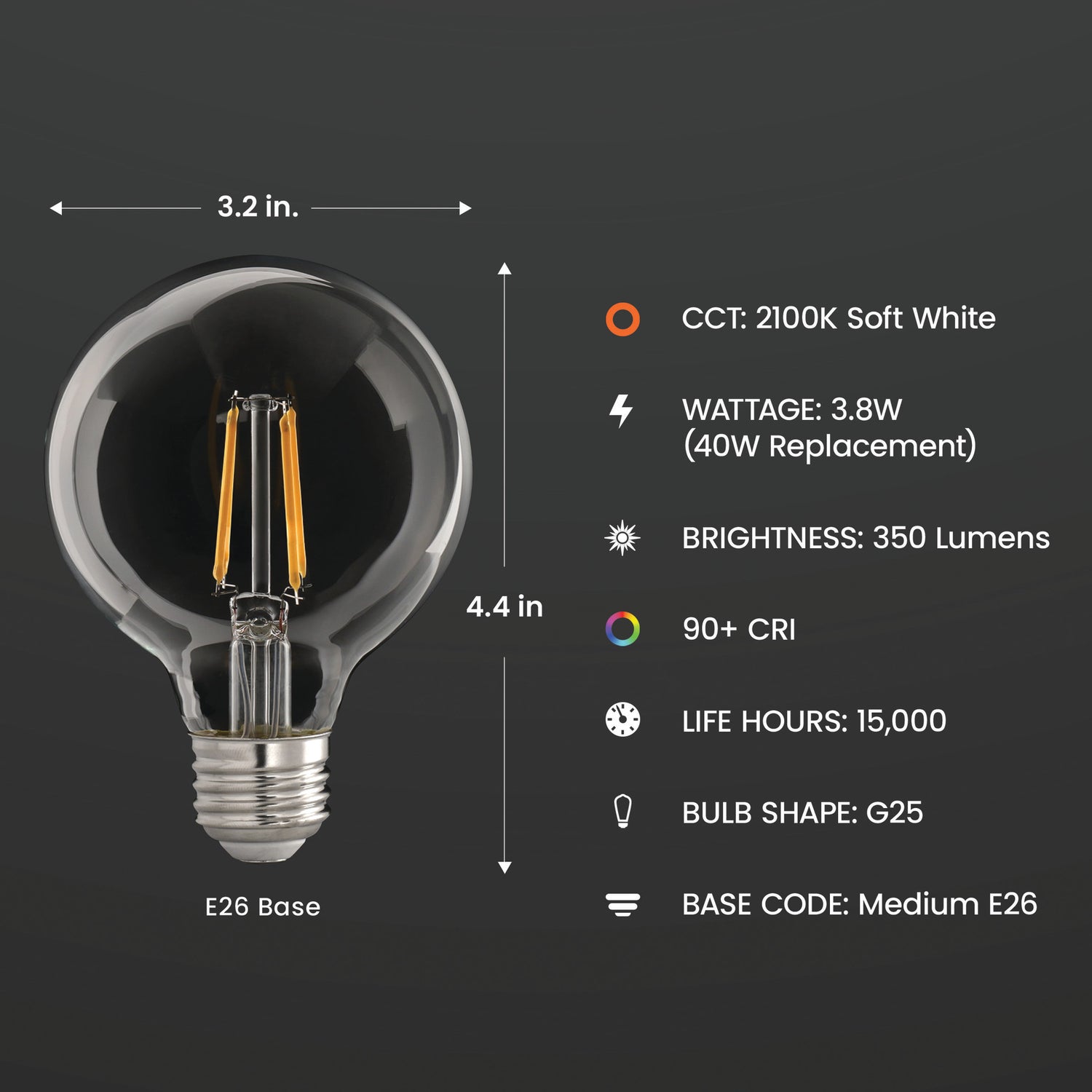 40W Replacement G25 Soft White Dimmable Enhance Glass Filament Globe LED (3-Pack)