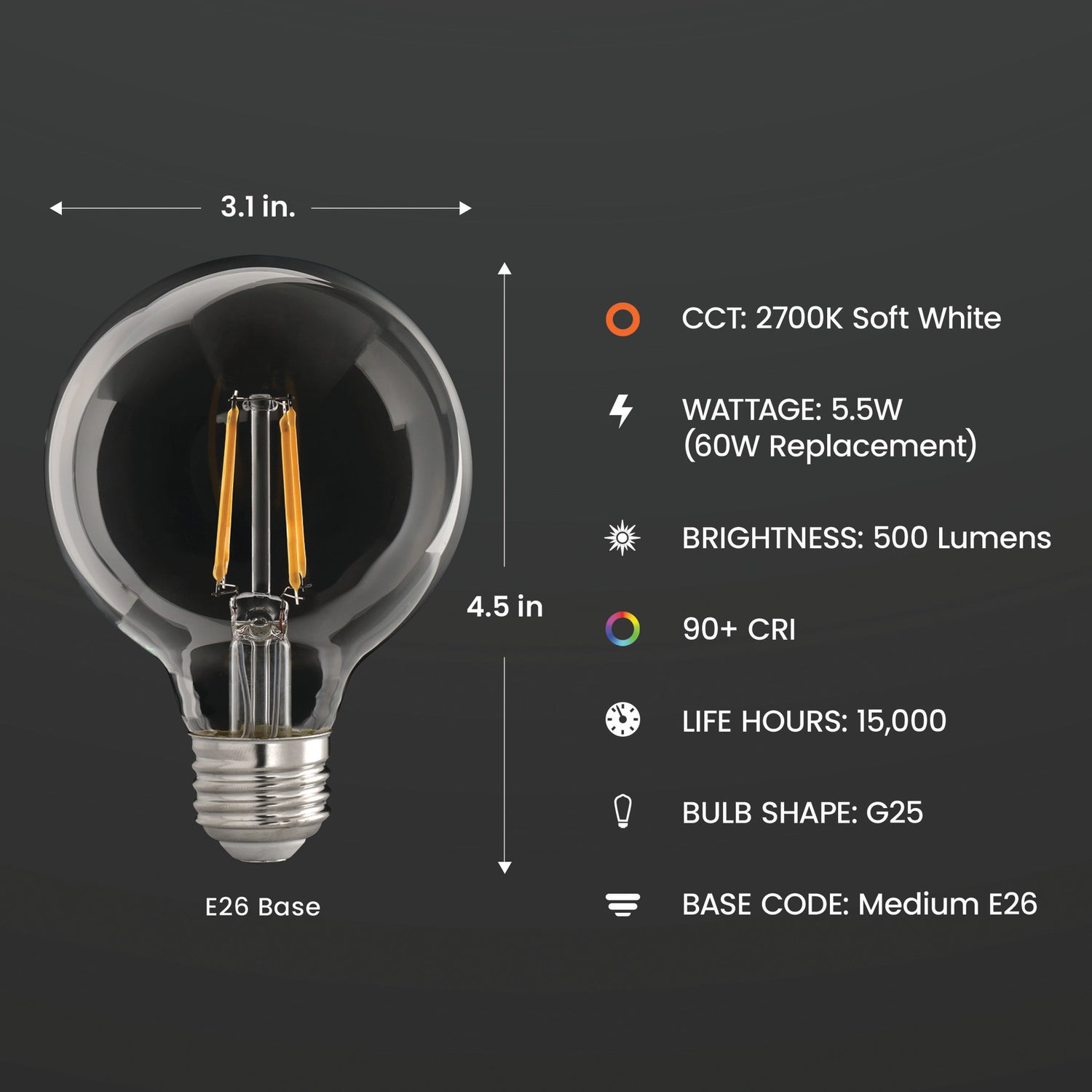 60W Replacement G25 Soft White Dimmable Enhance Glass Filament Globe LED (3-Pack)