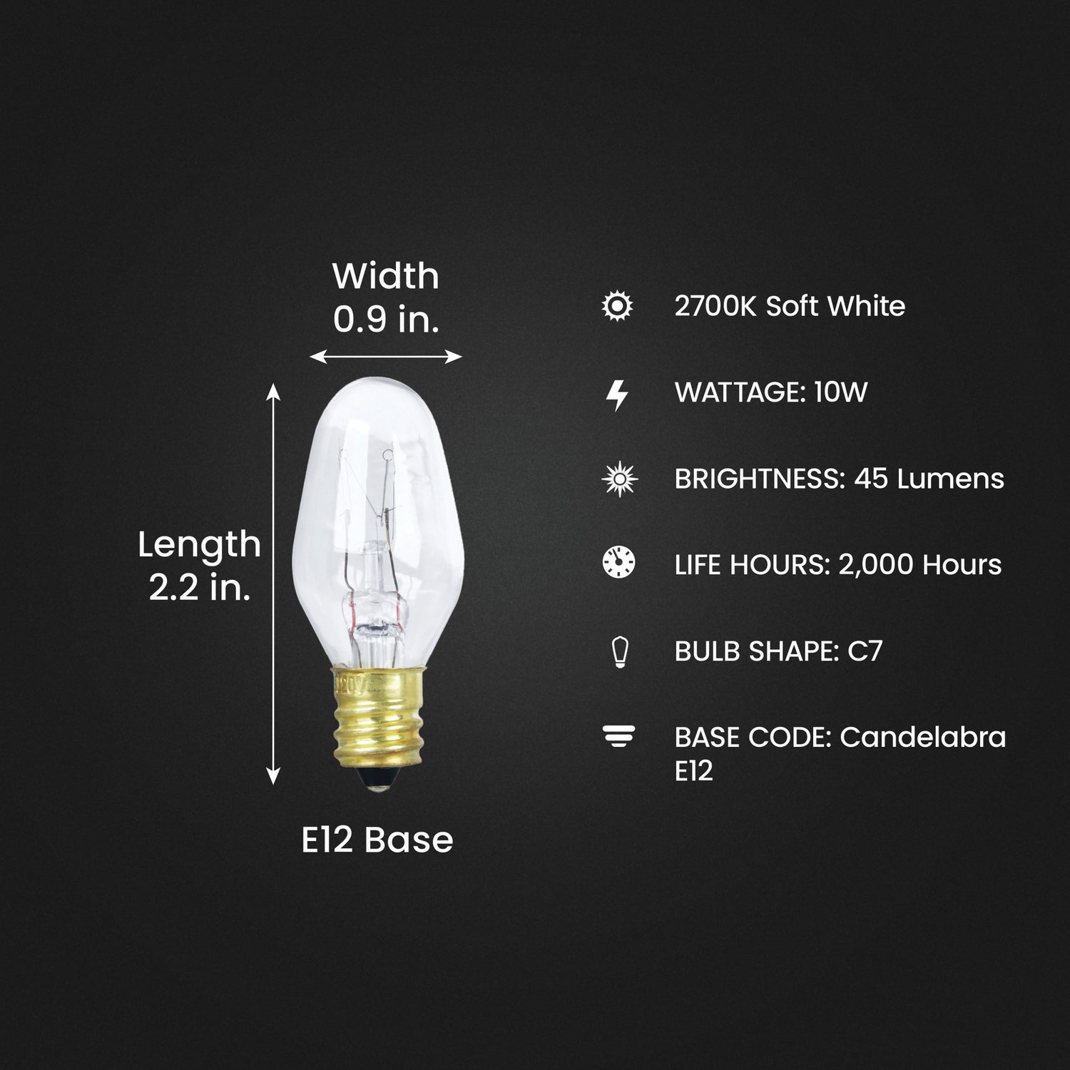 10W Soft White (2700K) E12 Base C7 Dimmable Incandescent Light Bulb (2-Pack)