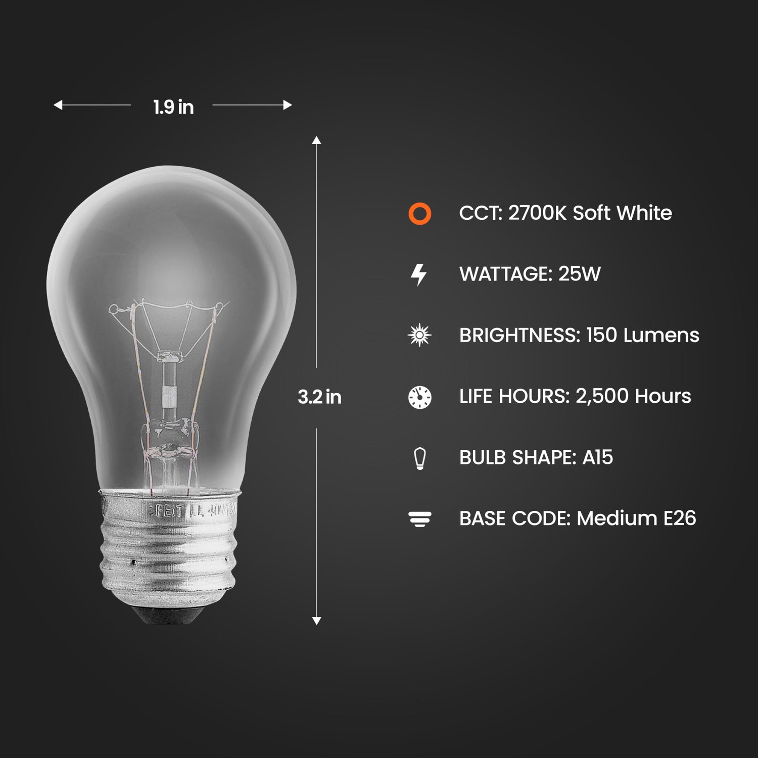 25W A15 Appliance Incandescent Light Bulb