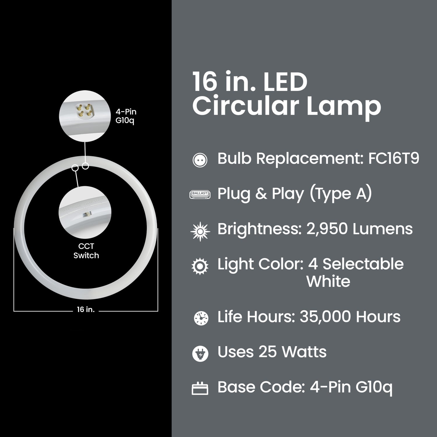 16 in. 25W Adjustable White (T9 Replacement) Direct Replacement (Type A) Non-Dimmable Circular LED Light