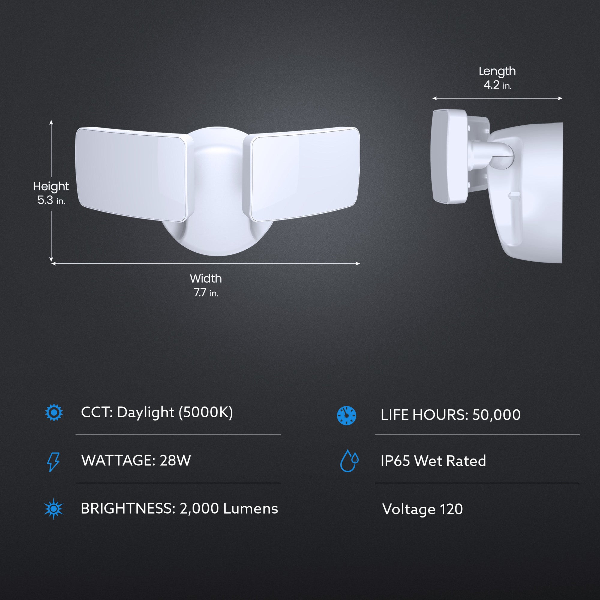 28W White Outdoor Dual Head Integrated LED Flood Light