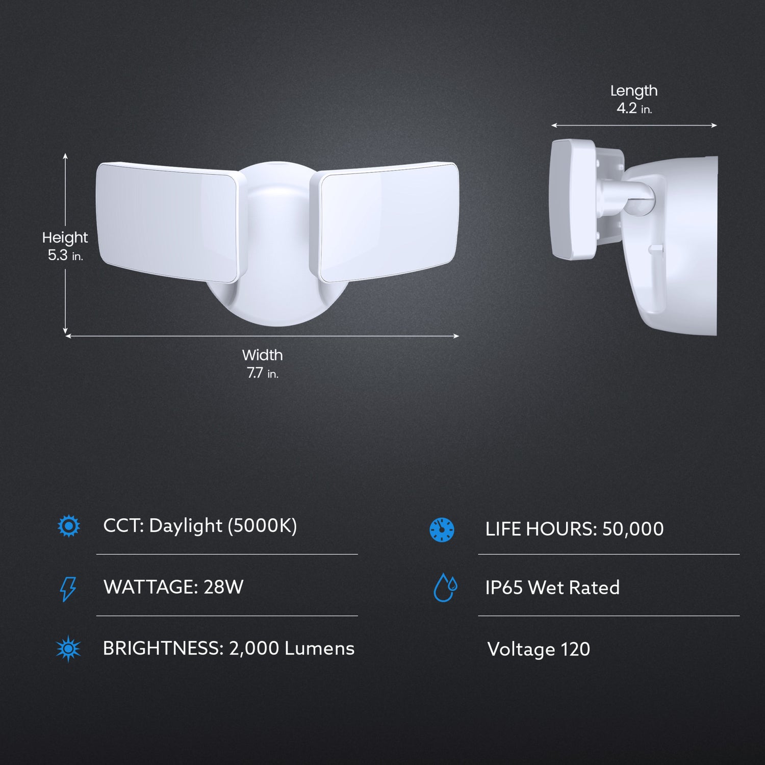 28W White Outdoor Dual Head Integrated LED Flood Light