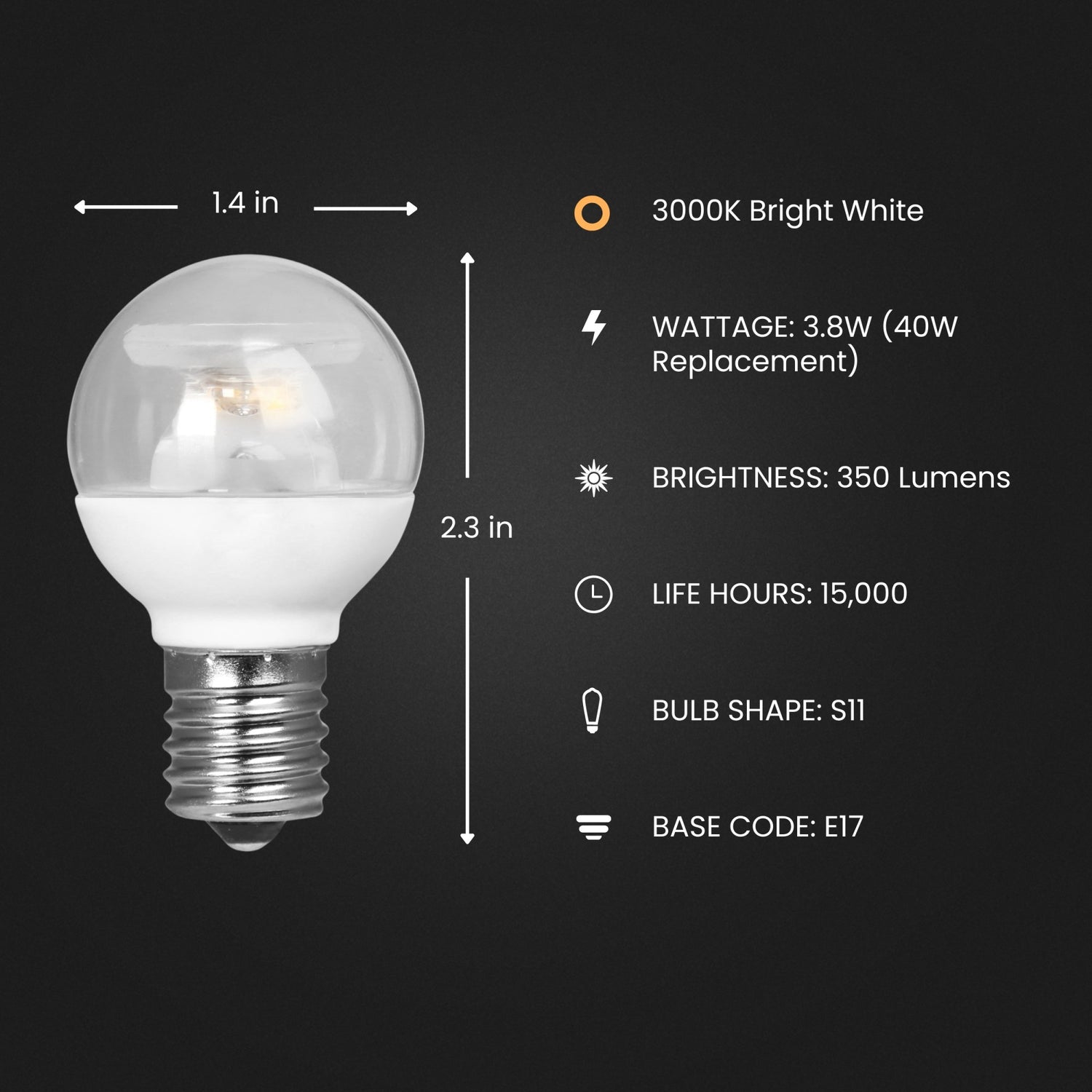 3.8W (40W Replacement) Bright White (3000K) E17 Intermediate Base S11 Specialty LED