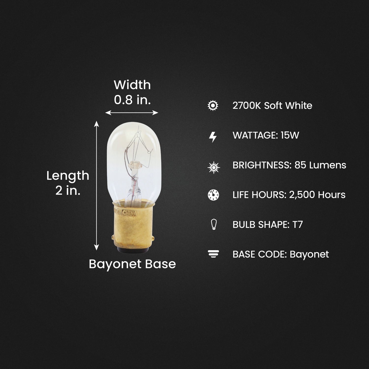 15W Soft White T7 Dimmable Incandescent Appliance Light Bulb