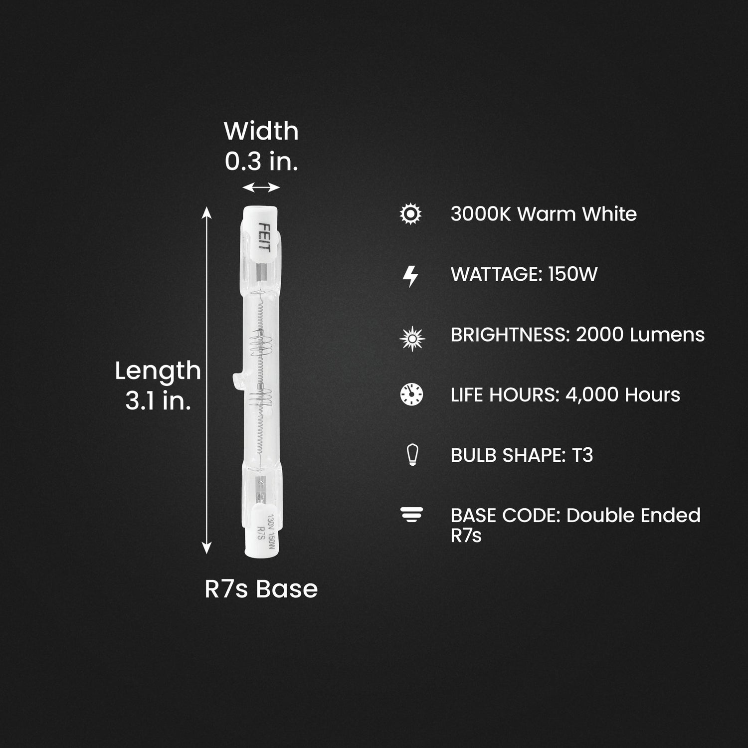 150W Warm White (3000K) R7S Base T3 Dimmable Halogen Rough Service Double-Ended Tube Light Bulb (2-Pack)