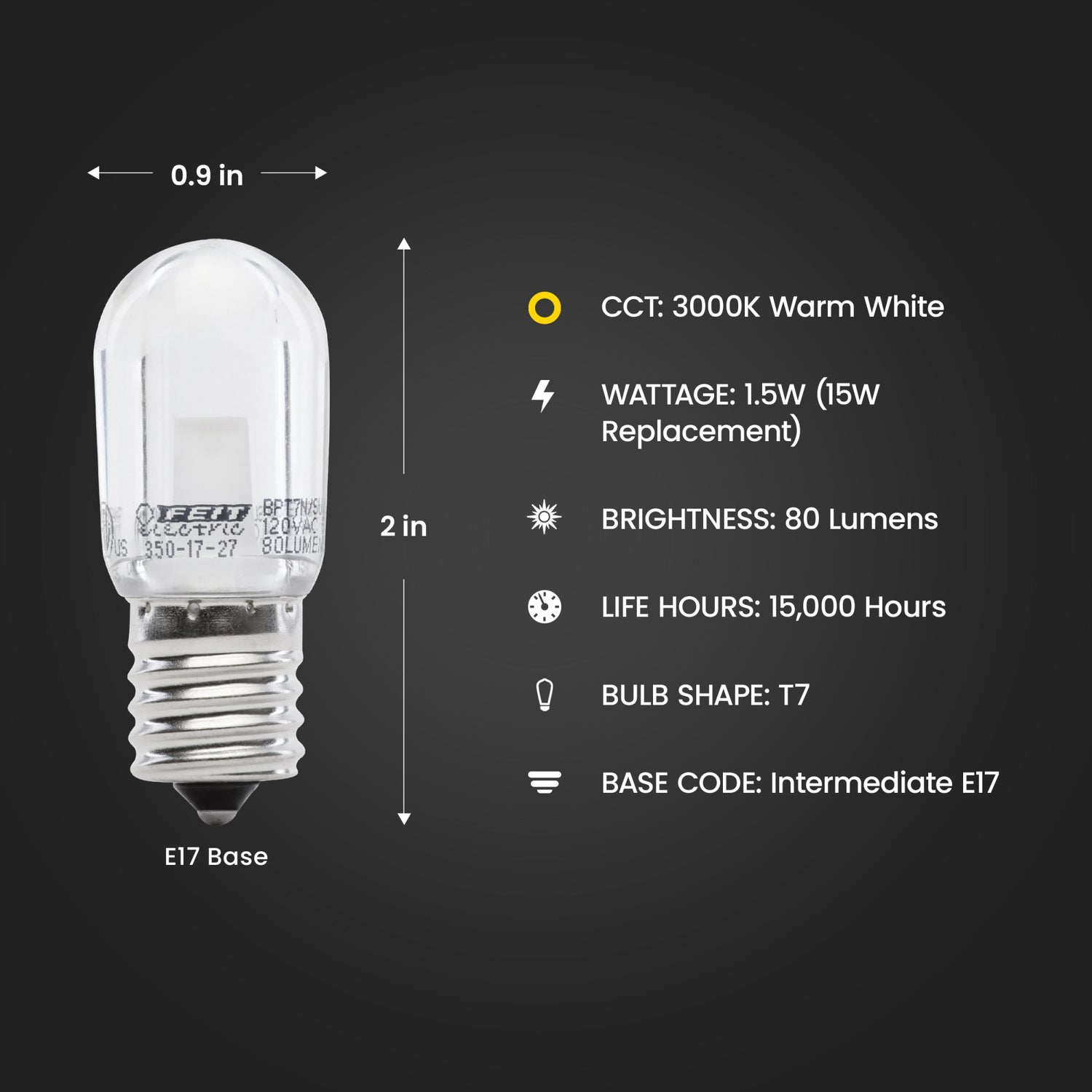 15W Replacement E17 Base T7 Specialty LED