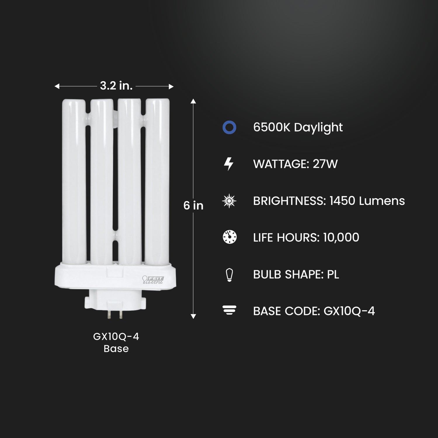 27W (100W Replacement) Daylight (6500K) PL GX10Q-4 Base Non-Dimmable CFL Light Bulb