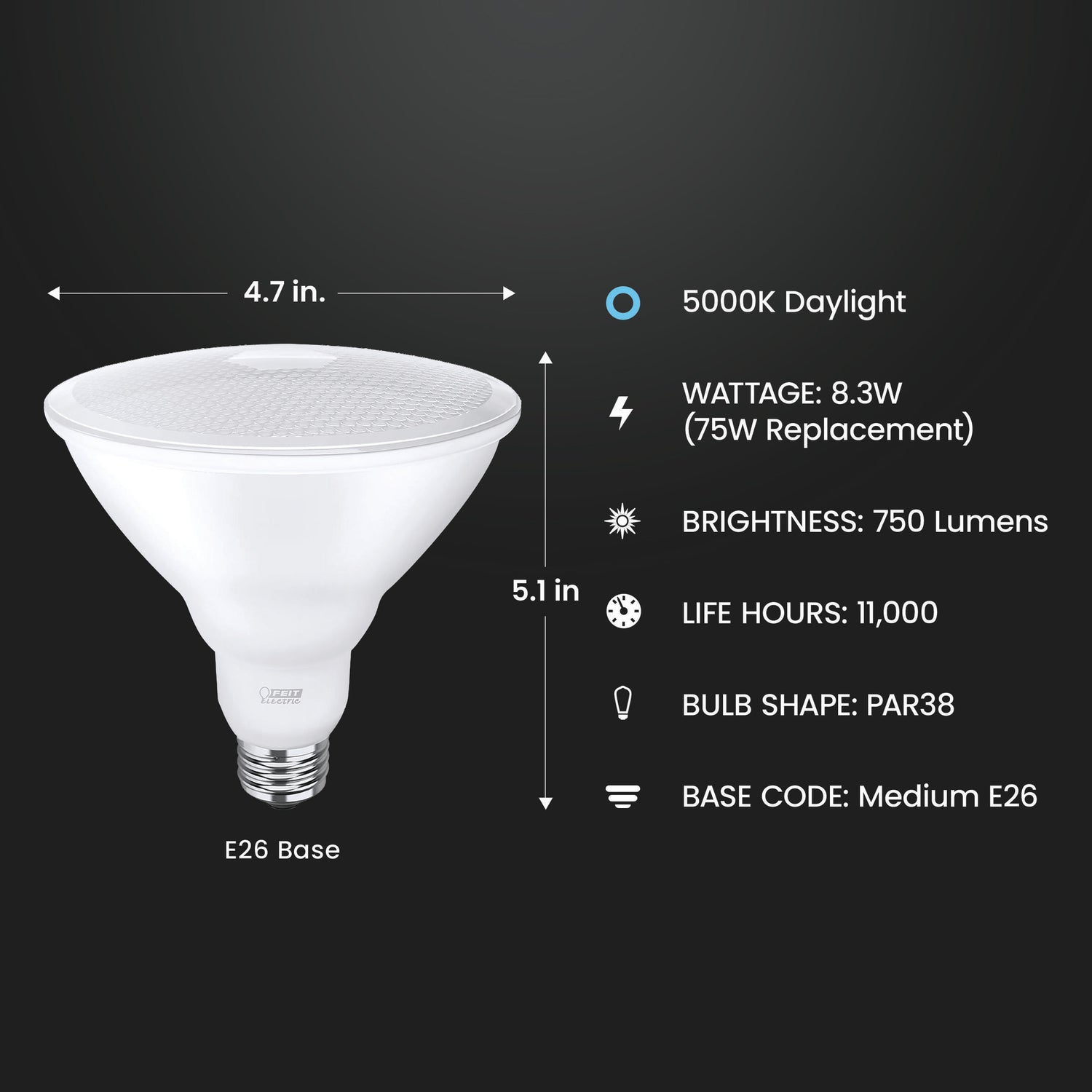 8.3W (75W Replacement) Daylight (5000K) PAR38 E26 Base Reflector LED Light Bulb (4-Pack)