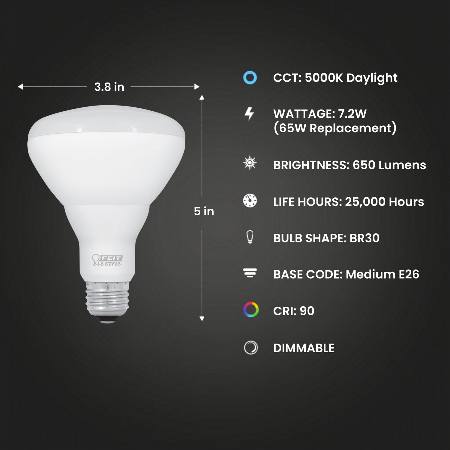 7.2W (65W Replacement) Daylight (5000K) BR30 Dimmable Enhance Reflector LED (3-Pack)