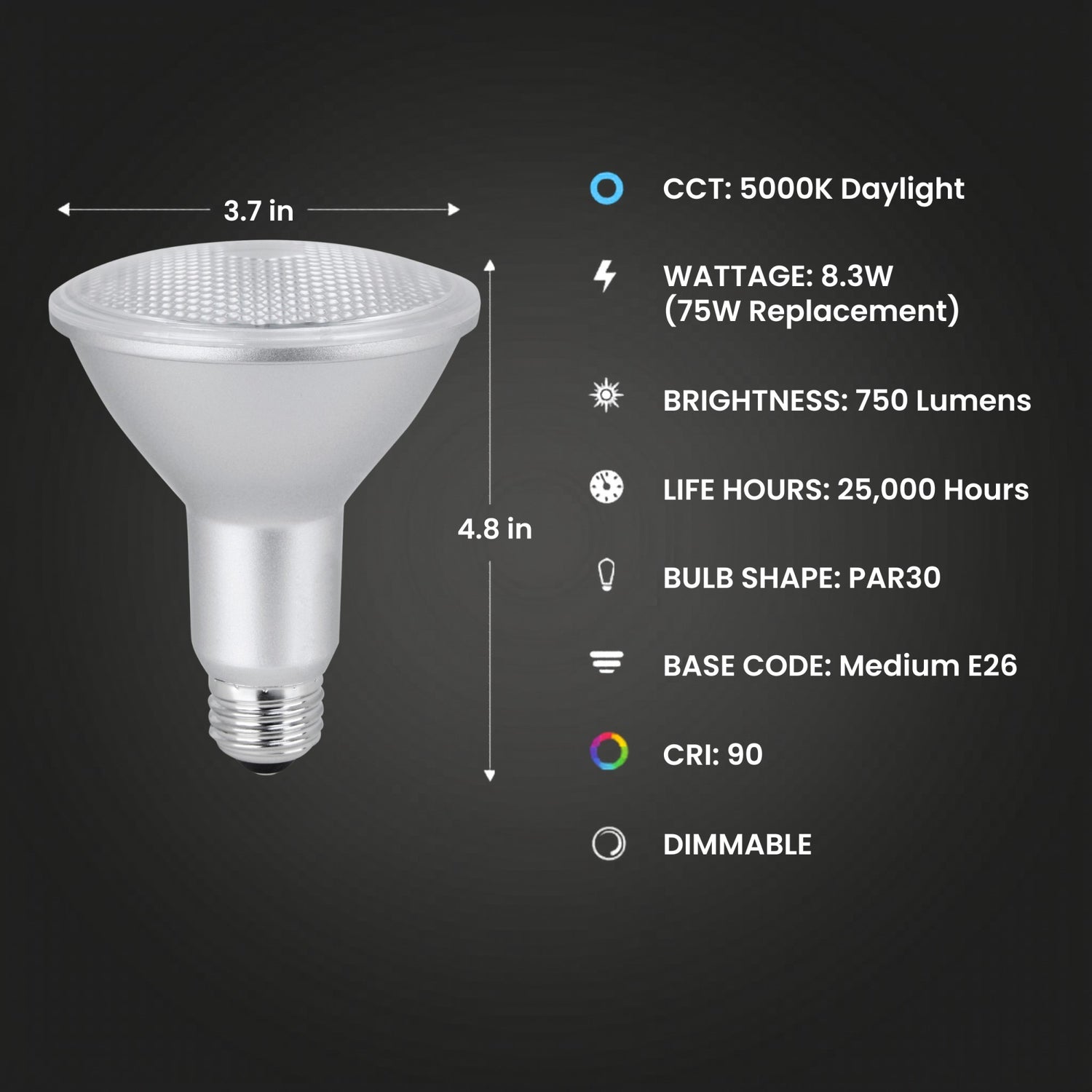 8.3W (75W Replacement) Daylight (5000K) E26 Base PAR30 Dimmable Enhance Reflector LED (2-Pack)