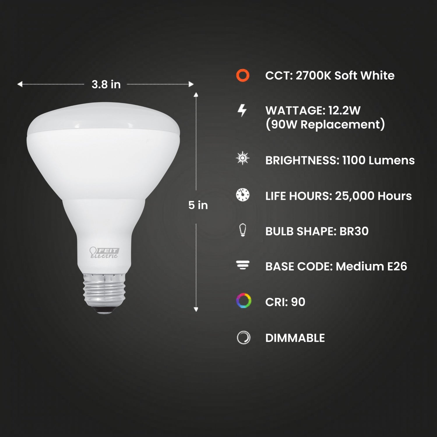 12.2W (85W Replacement) Soft White (2700K) BR30 Dimmable Enhance Reflector LED (2-Pack)