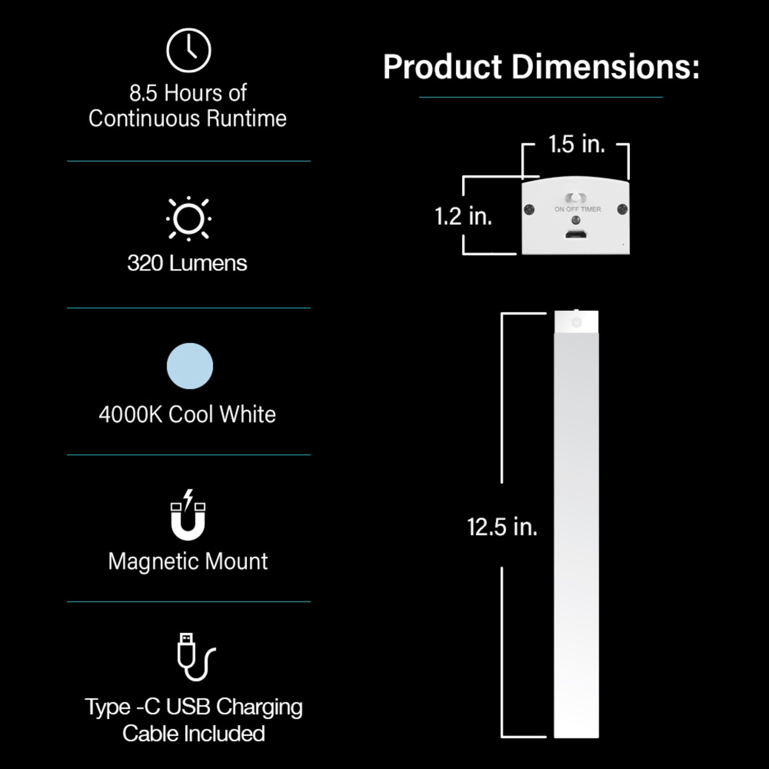 12.5 in Rechargeable LED Under Cabinet Light