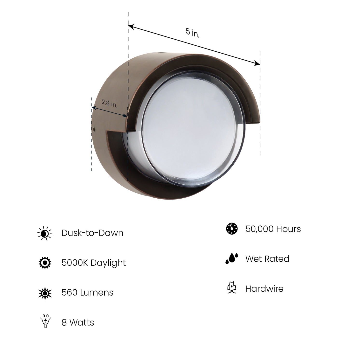5.1 in. 8W Daylight (5000K) Bronze Dusk to Dawn Wall Light