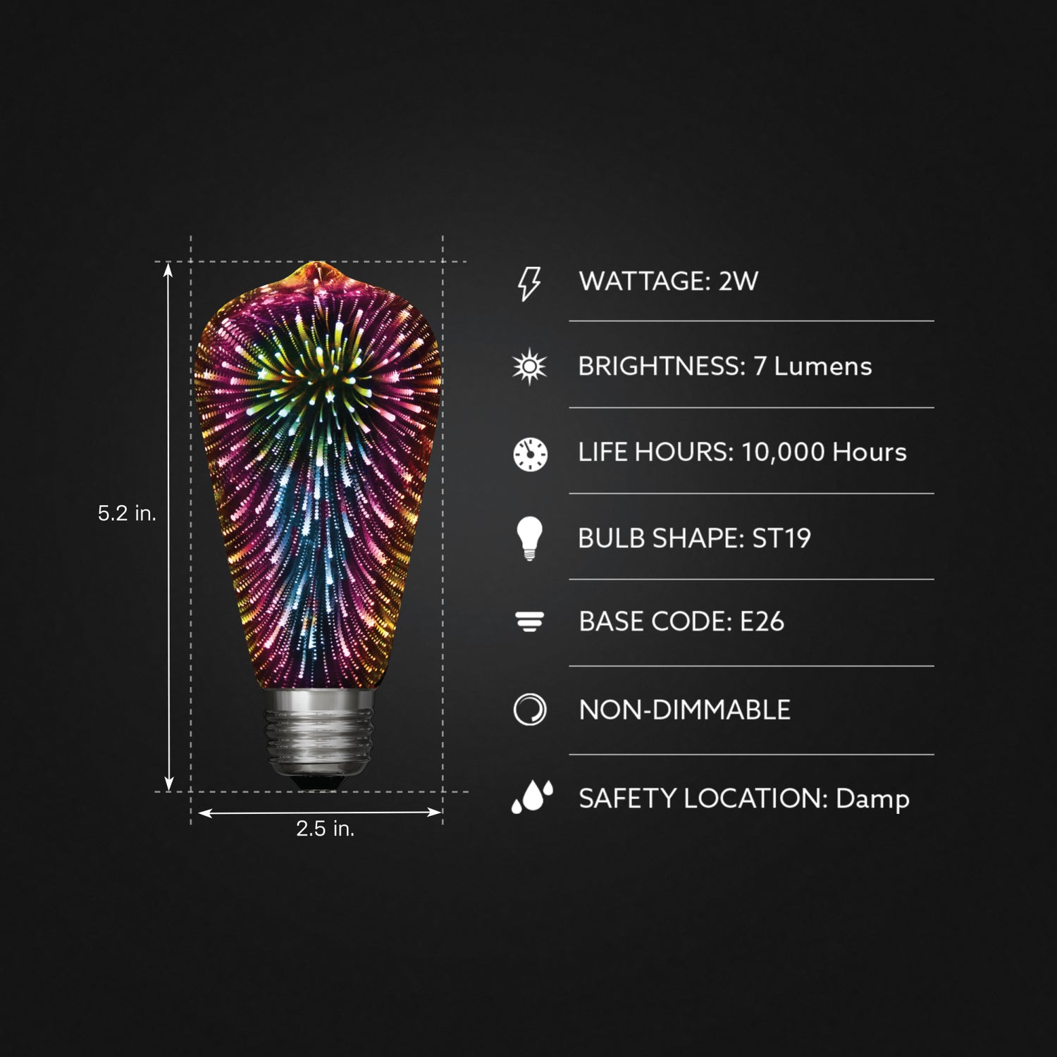 Infinity 3D Fireworks Effect LED ST19 Lightbulb