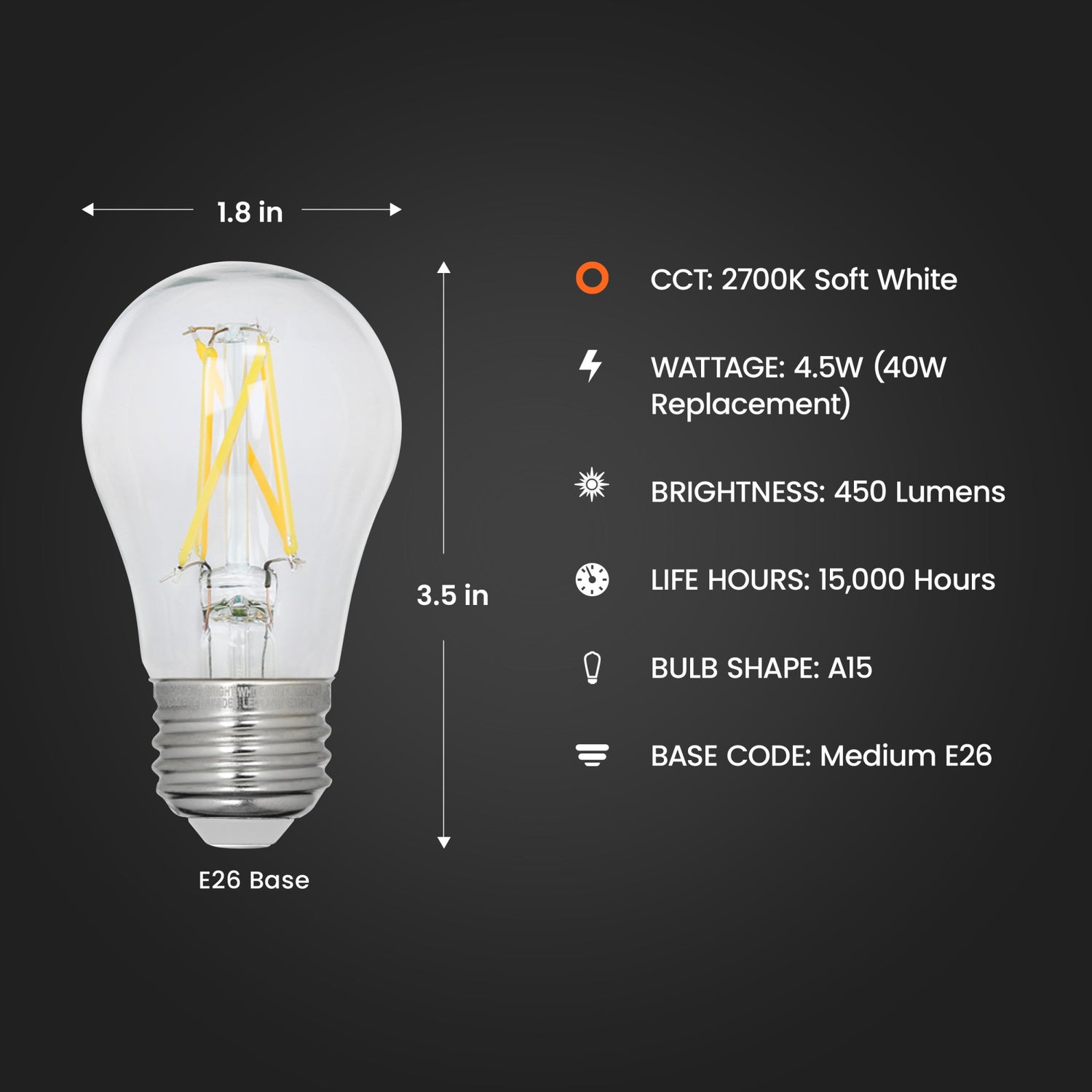 40W Replacement A15 Dimmable Soft White Glass Filament (2-Pack)