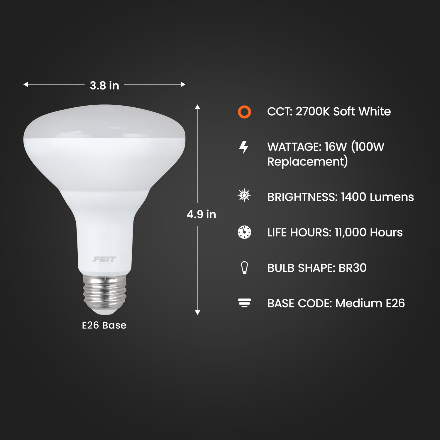 16W (100W Replacement) Soft White (2700K) E26 Base BR30 Dimmable LED (6-Pack)