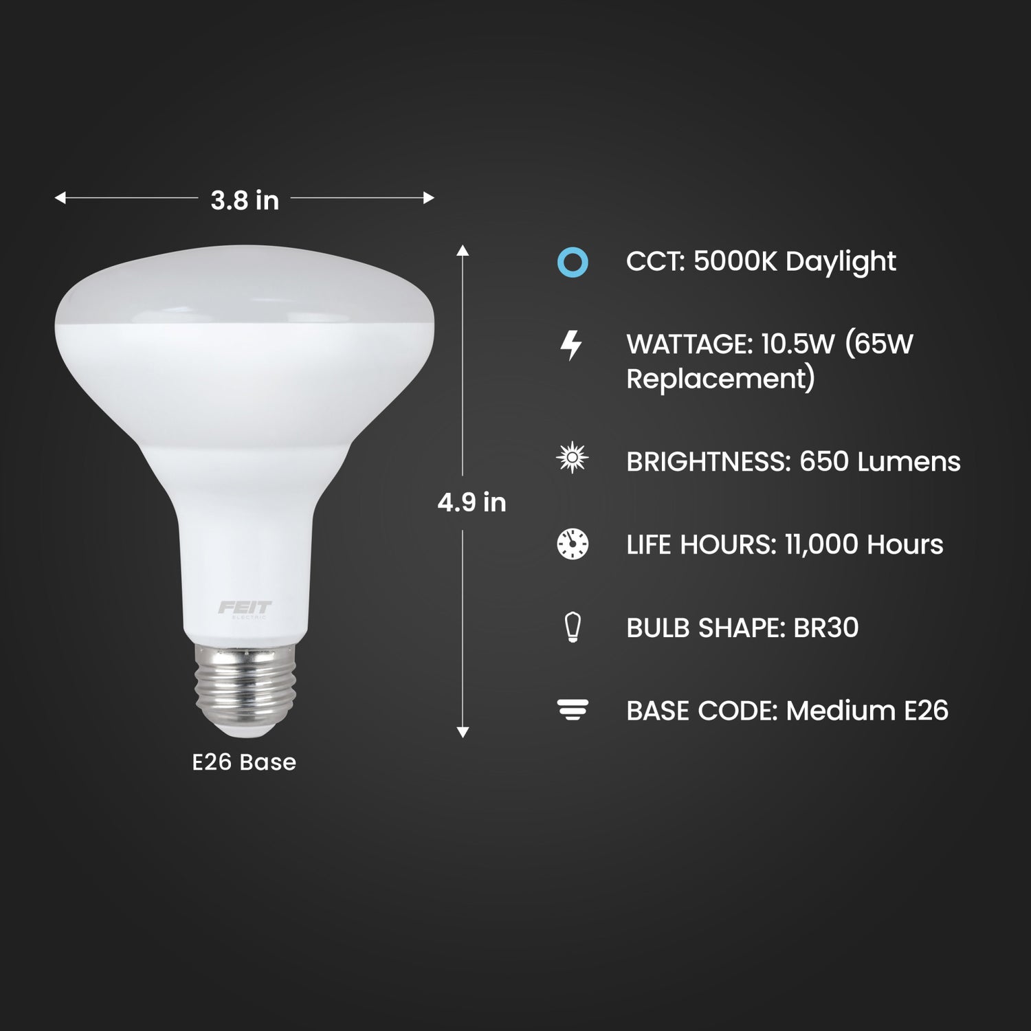 10.5W (65W Replacement) Daylight (5000K) E26 Base BR30 Dimmable Reflector LED Light Bulb (6-Pack)