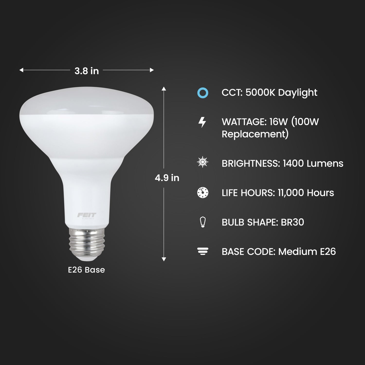 16W (100W Replacement) Daylight (5000K) BR30 Dimmable Reflector Performance LED (6-Pack)