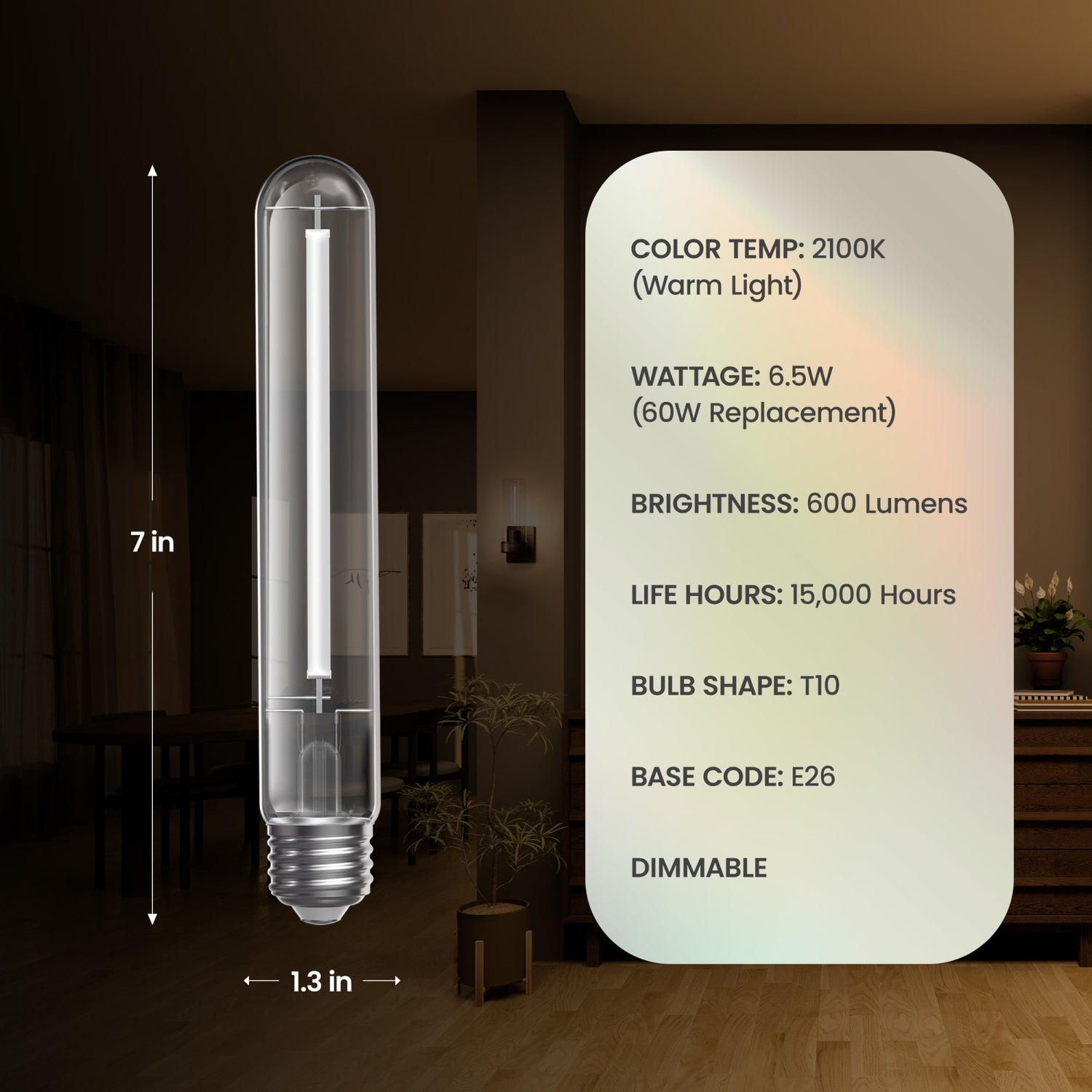 8.8W (60W Replacement) Soft White (2700K) E26 Base T10 Exposed White Filament LED (2-Pack)