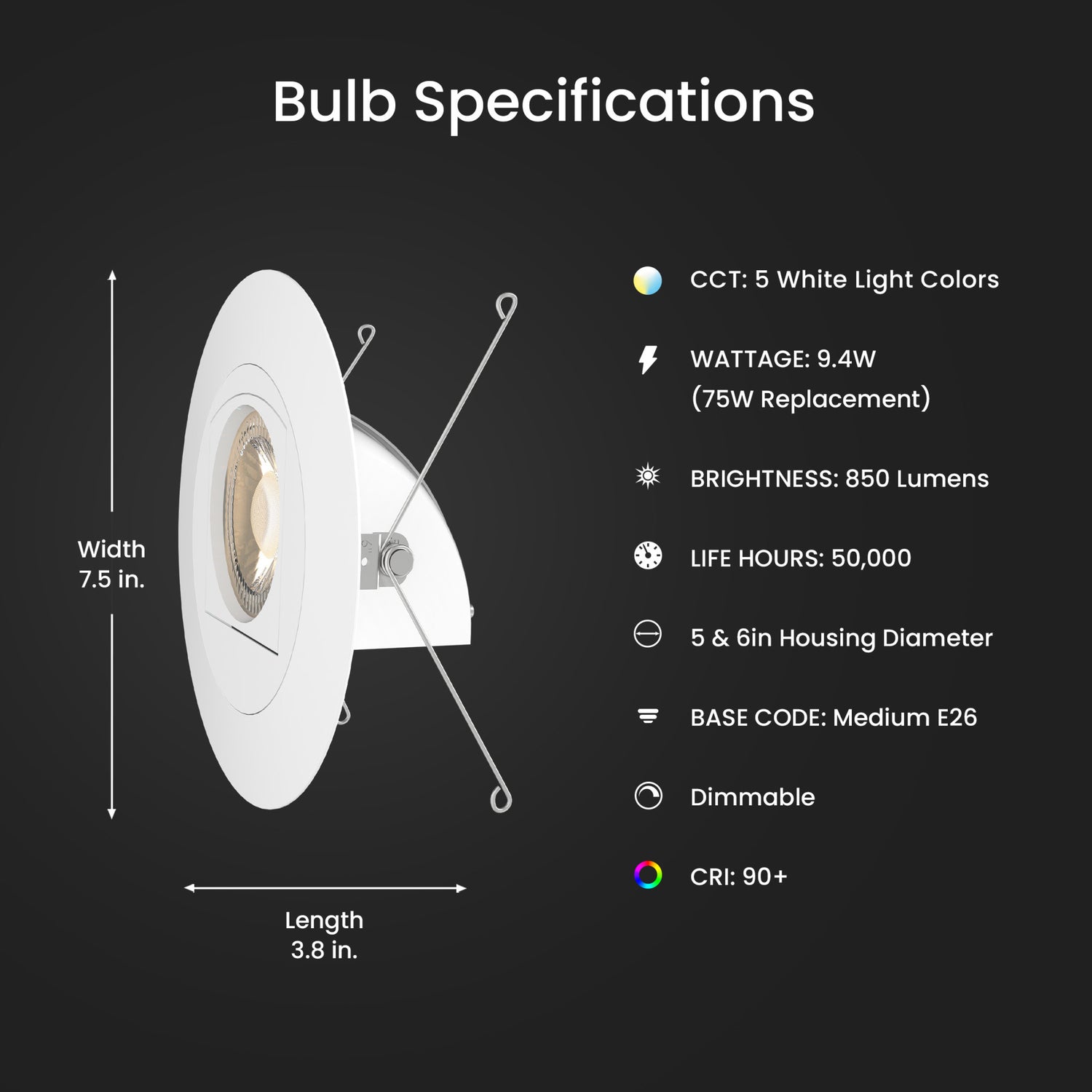 5-6 in. 9.4W (75W Replacement) Color Selectable Dimmable LED Directional Recessed Downlight