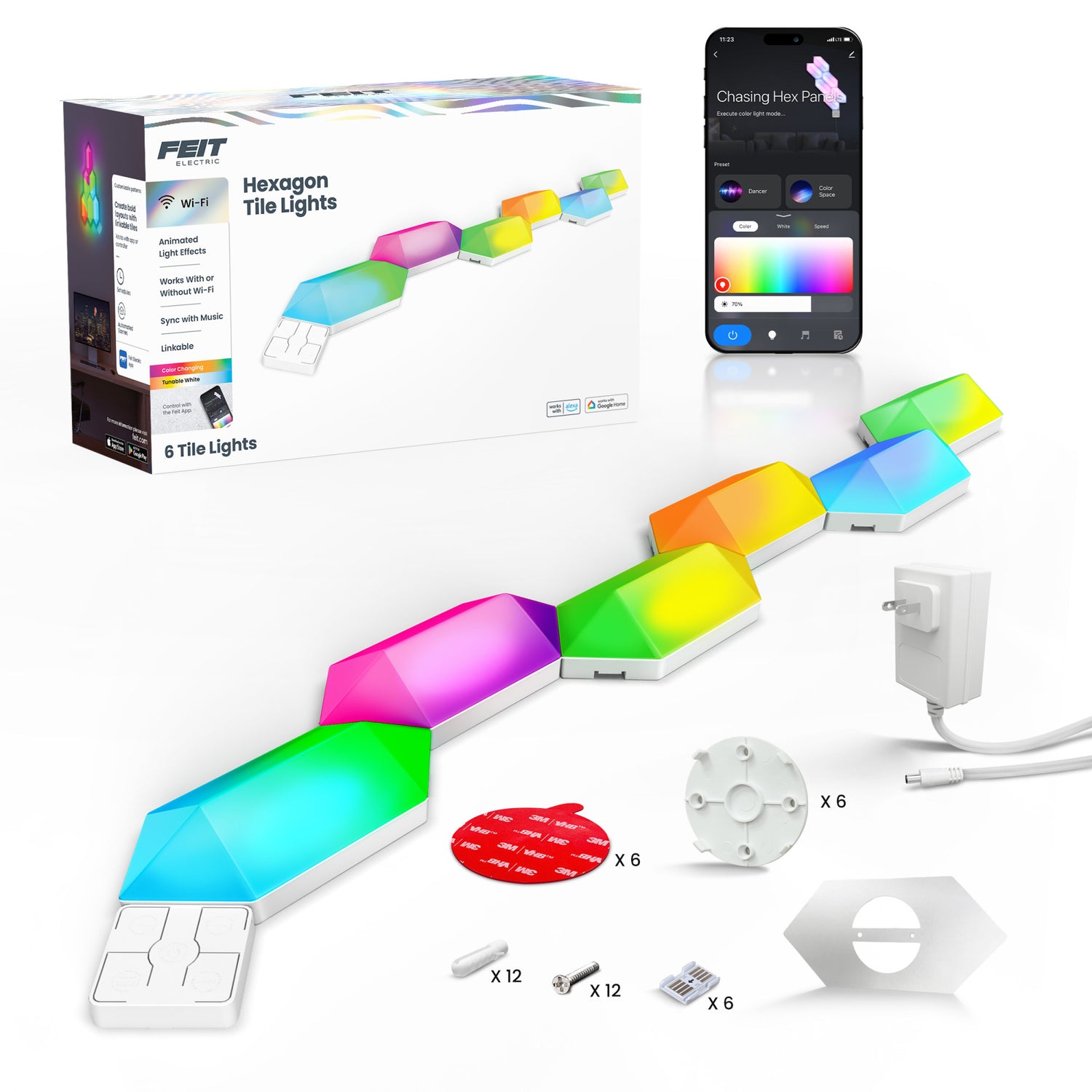 Smart Linkable Hexagon Light Tiles 6-Pack Starter Kit