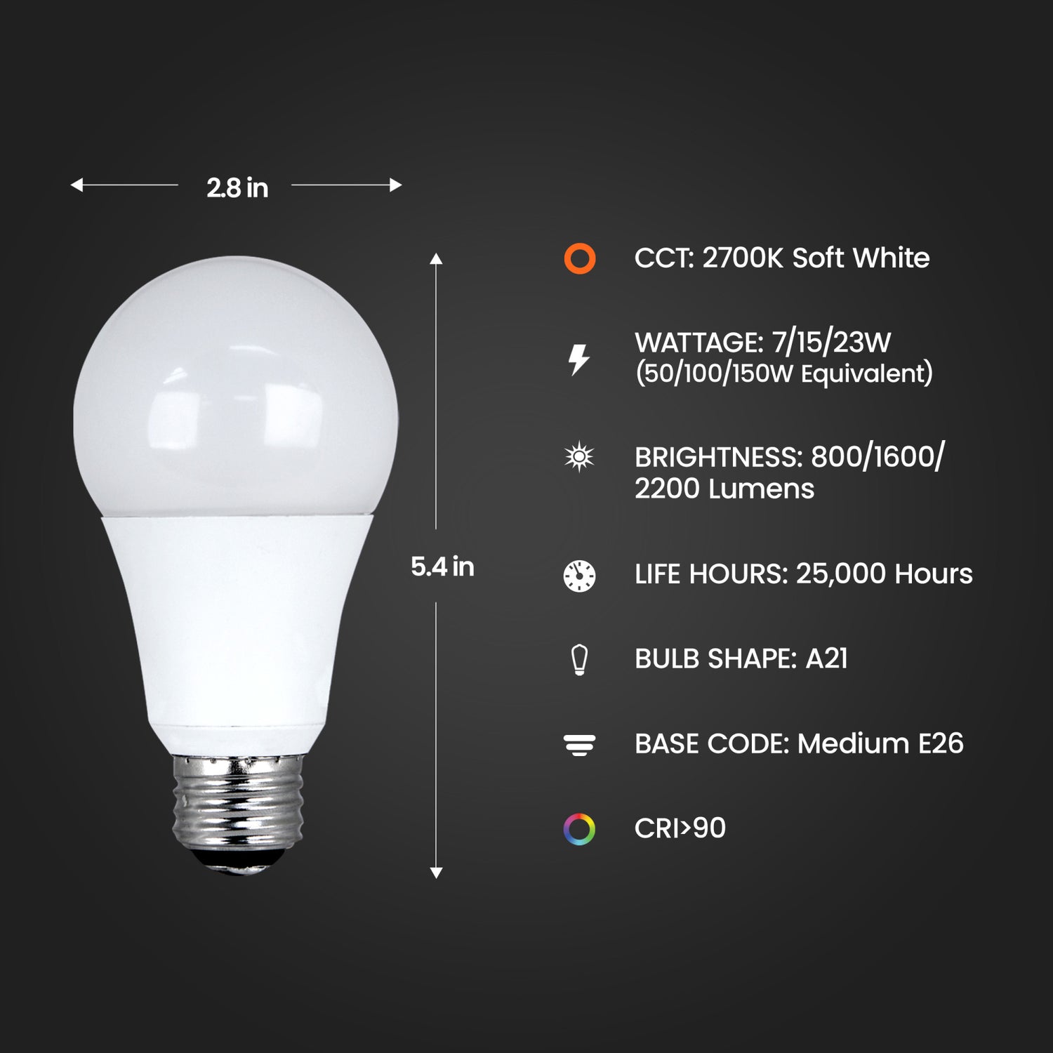 23W (50W Replacement) Soft White (2700K) A21 LED 3-Way Enhance LED