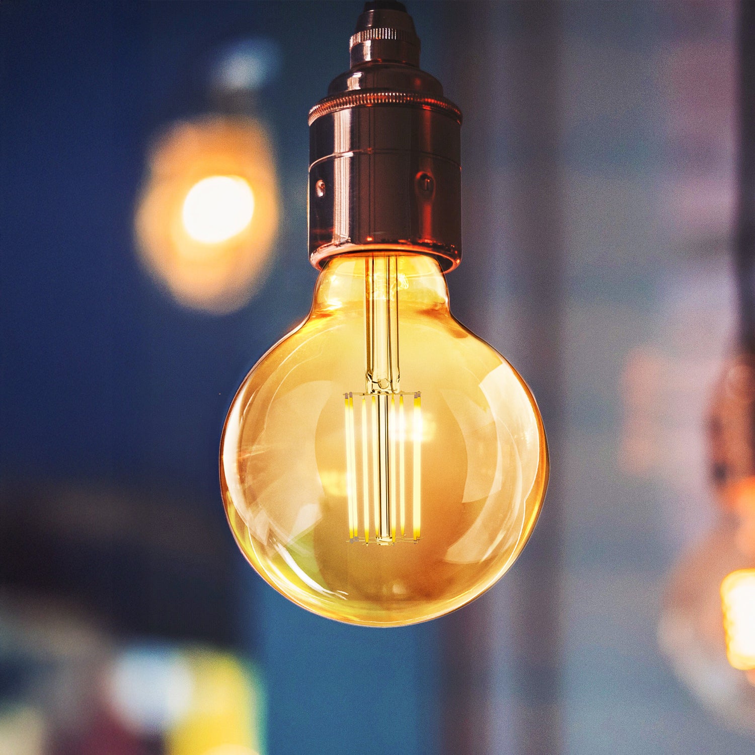 5.5W (60W Replacement) G30 E26 Cage Filament Amber Glass Vintage Edison LED Light Bulb, Warm Light