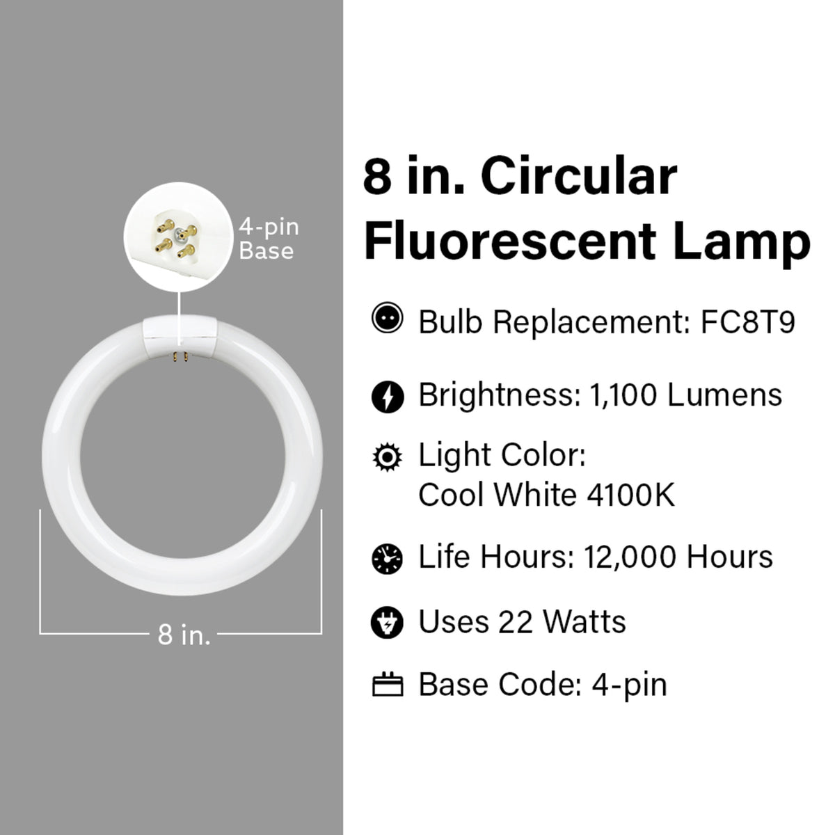 8 in. 22W Cool White (4100K) 4-Pin (T9 Replacement) Fluorescent Circular Light Tube